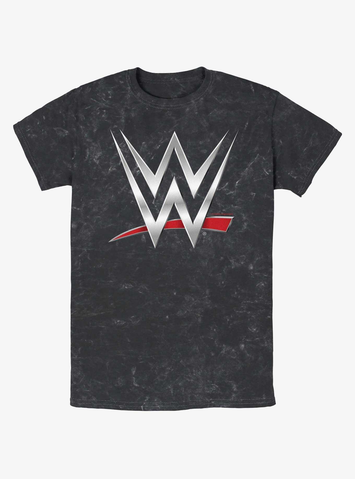 WWE Chrome Logo Mineral Wash T-Shirt, BLACK, hi-res