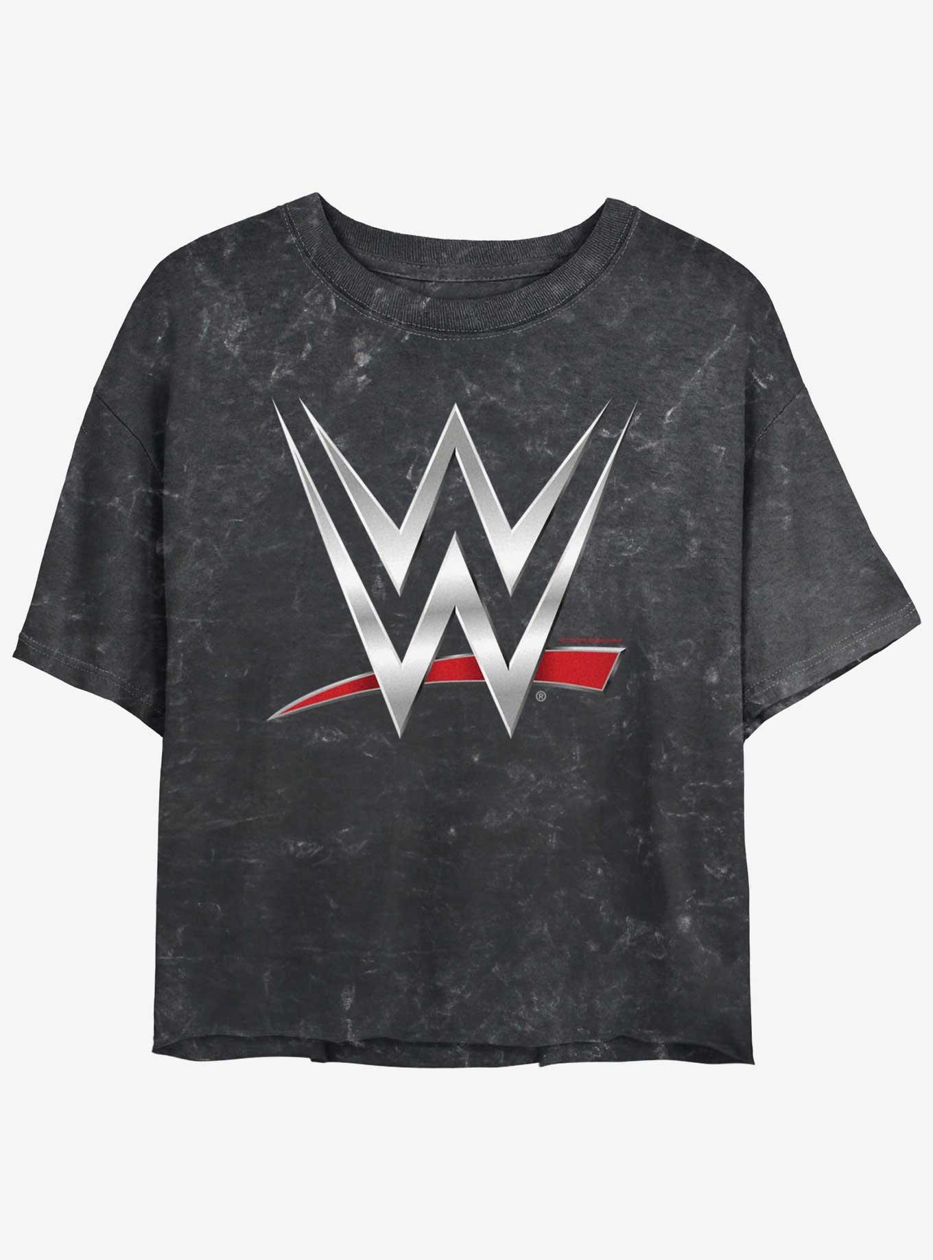 WWE Chrome Logo Mineral Wash Womens Crop T-Shirt, BLACK, hi-res