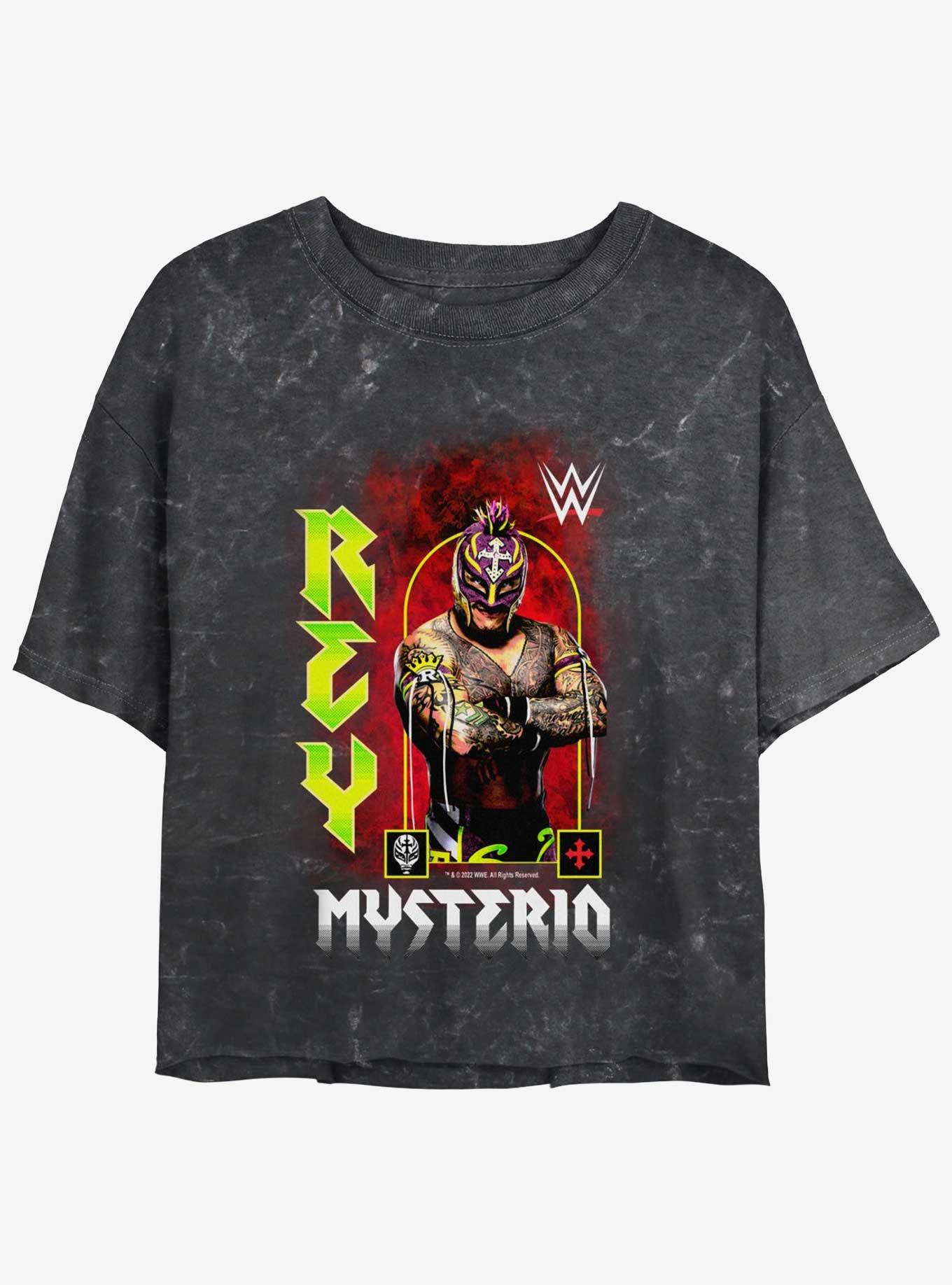 WWE Rey Mysterio Mineral Wash Womens Crop T-Shirt, BLACK, hi-res