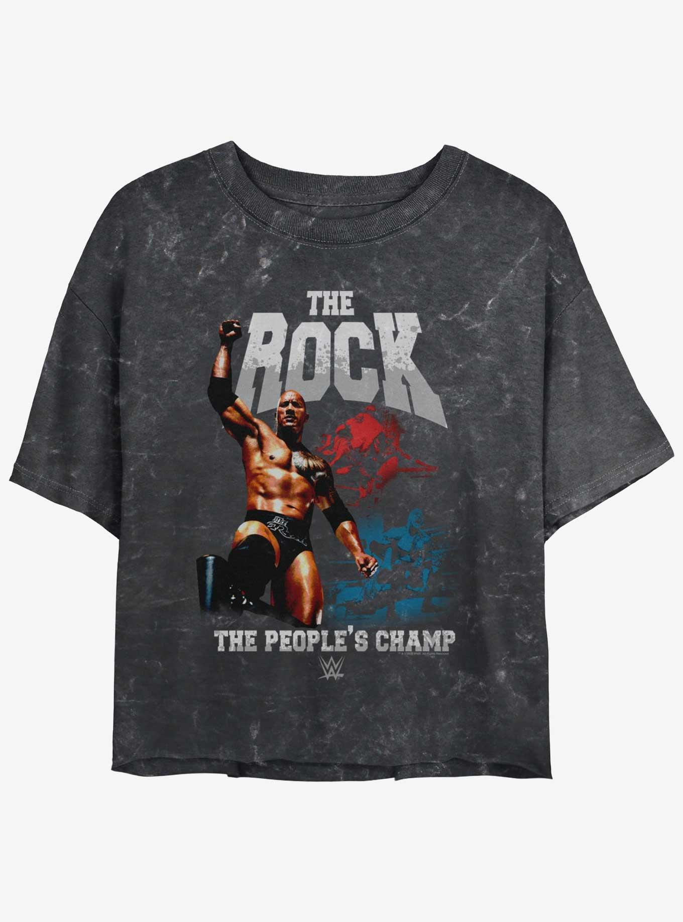 WWE The Rock The People's Champ Mineral Wash Womens Crop T-Shirt, BLACK, hi-res