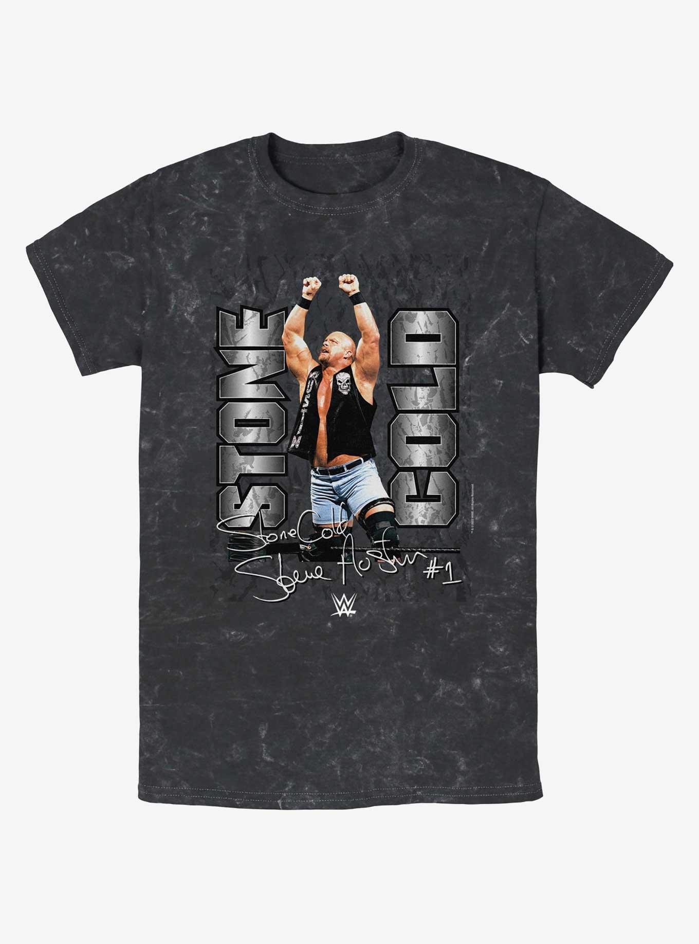 WWE Stone Cold Signature Mineral Wash T-Shirt, BLACK, hi-res