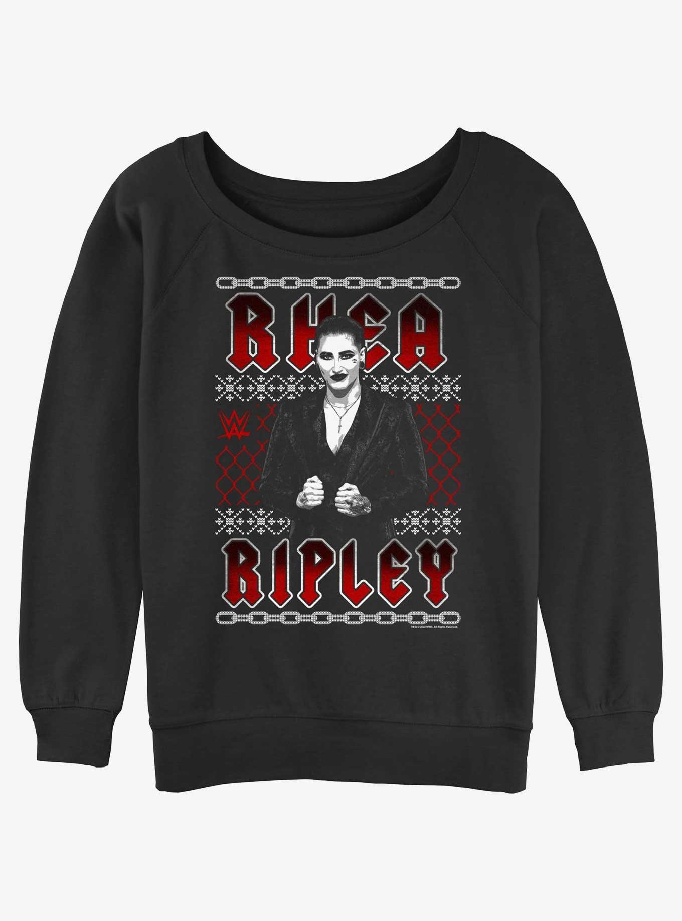 WWE Rhea Ripley Ugly Sweater Pattern Womens Slouchy Sweatshirt, BLACK, hi-res