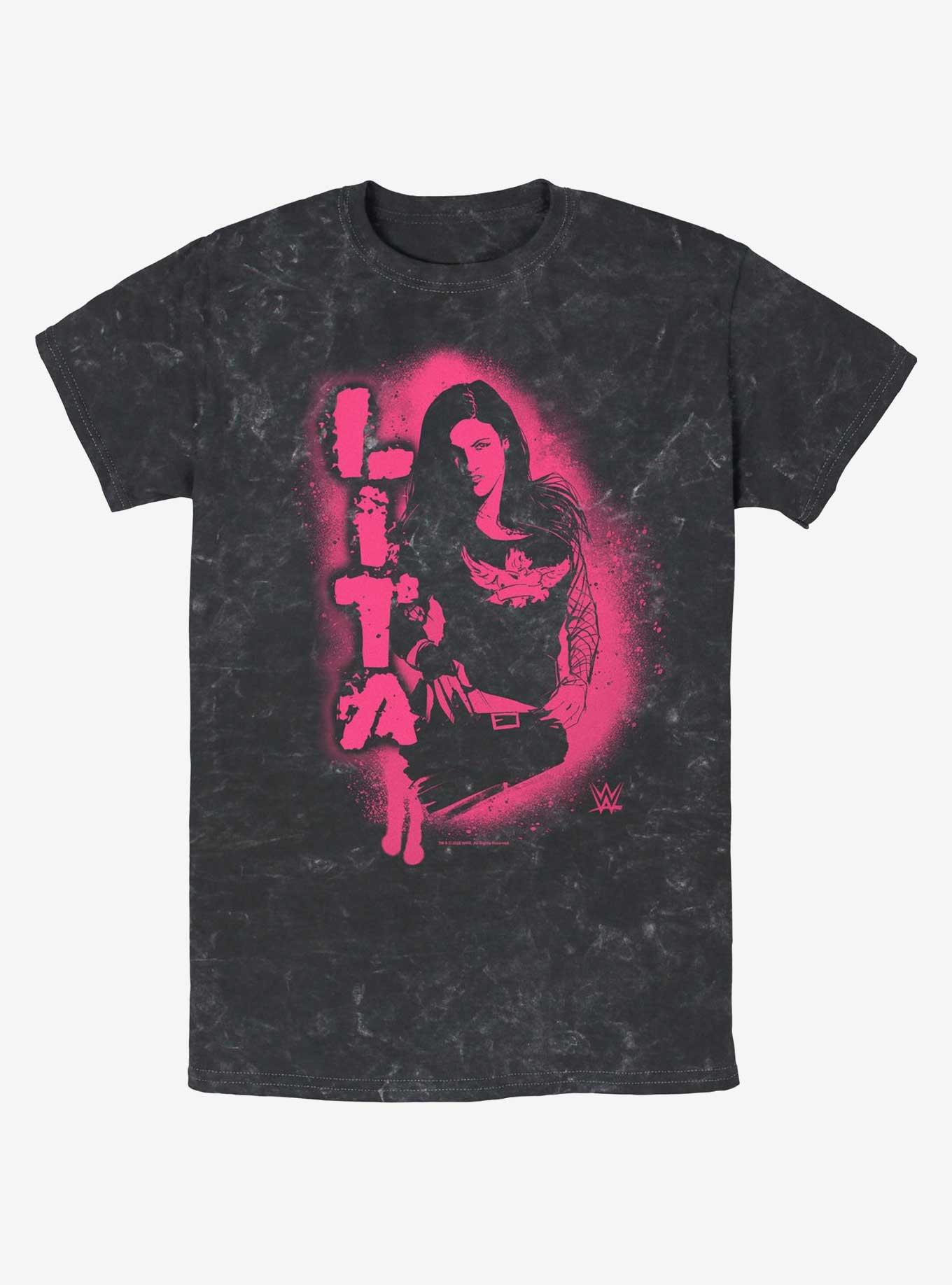 WWE Lita Stencil Portrait Mineral Wash T-Shirt, BLACK, hi-res