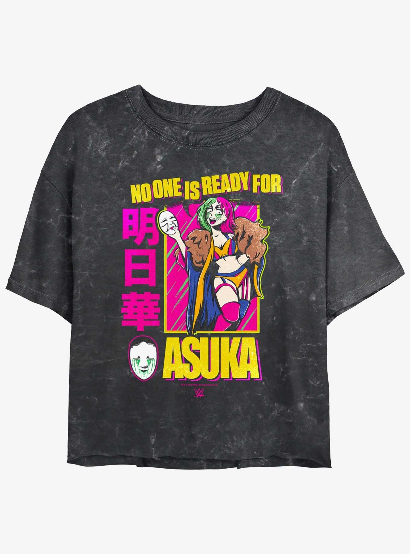 WWE No One Is Ready For Asuka Mineral Wash Womens Crop T-Shirt, BLACK, hi-res