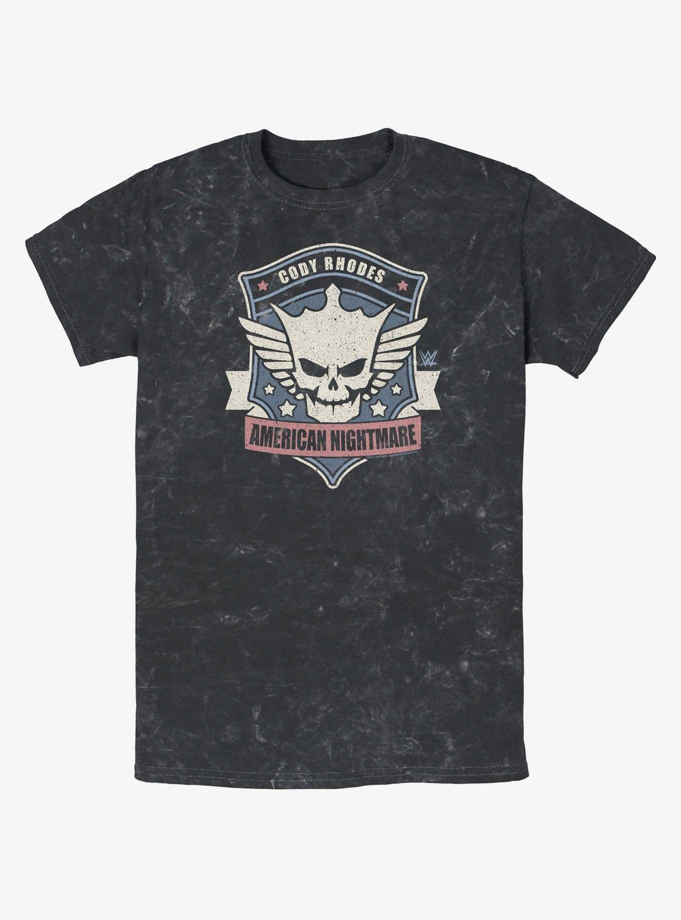 WWE American Nightmare Cody Rhodes Crest Mineral Wash T-Shirt, BLACK, hi-res