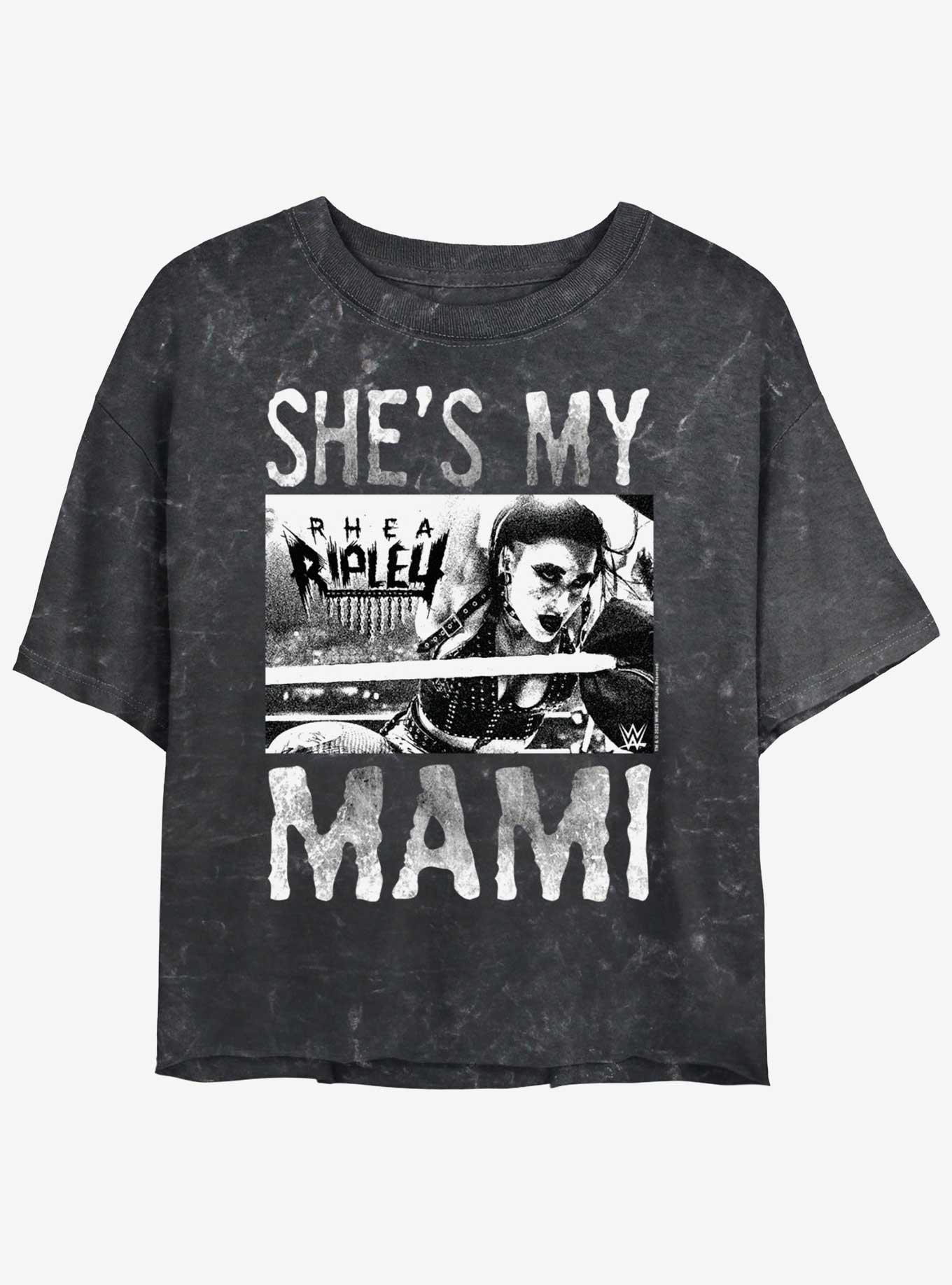 WWE Rhea Ripley She's My Mami Mineral Wash Womens Crop T-Shirt, BLACK, hi-res