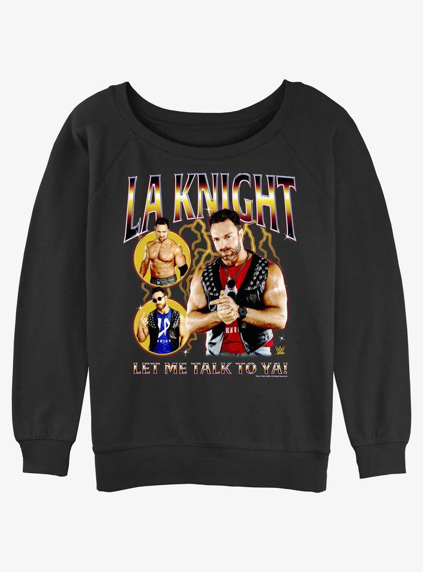 WWE LA Knight Let Me Talk To Ya Collage Womens Slouchy Sweatshirt, BLACK, hi-res