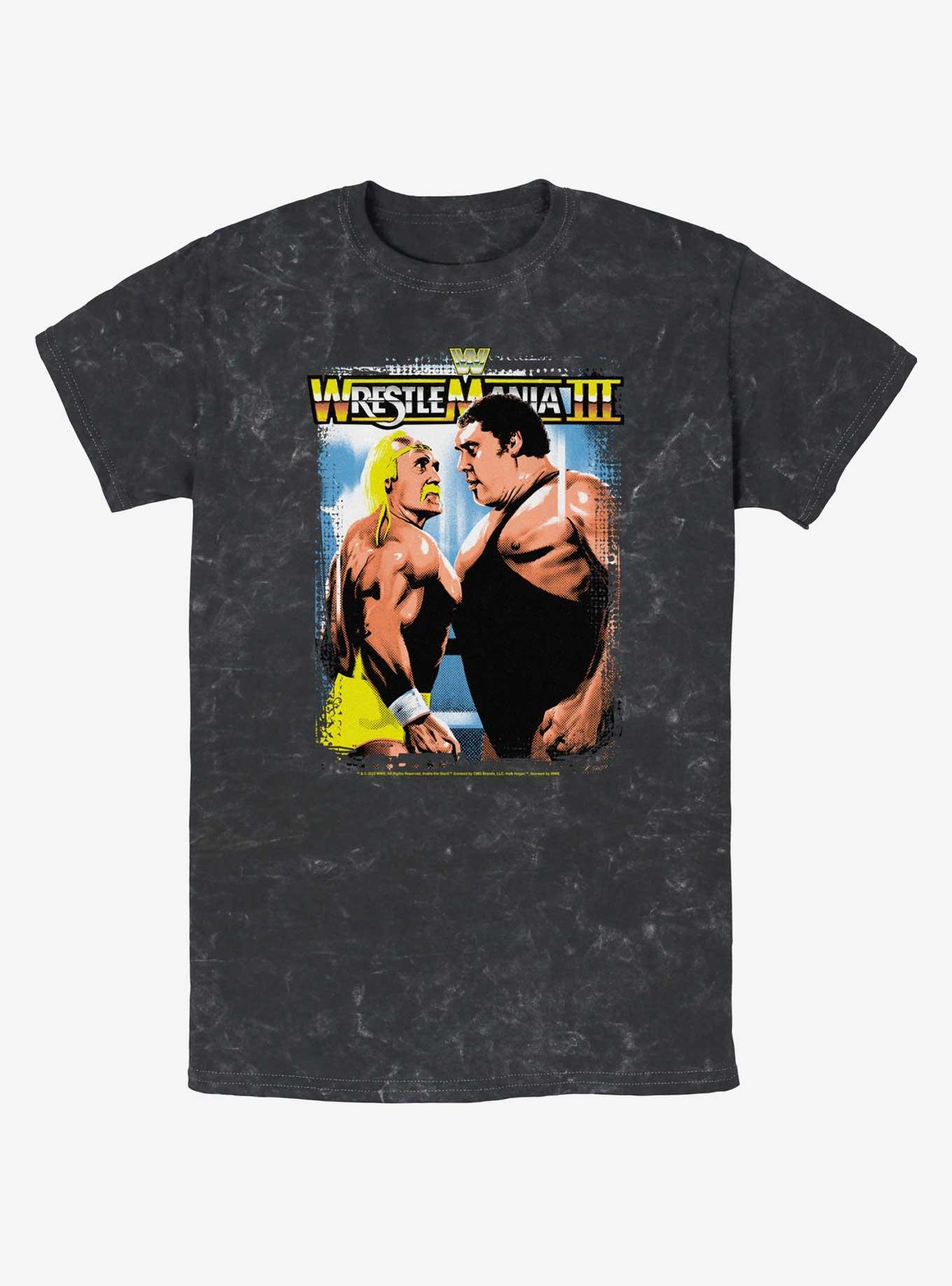 WWE RetroMania Hulk Hogan vs Andre The Giant Mineral Wash T-Shirt, BLACK, hi-res