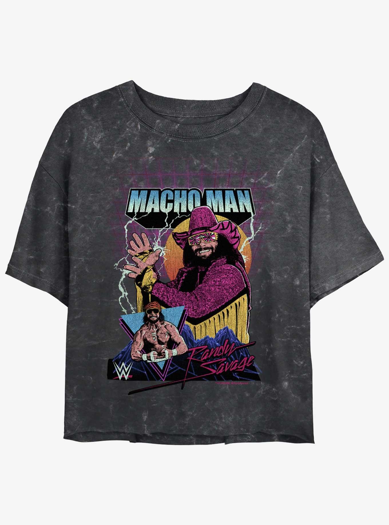 WWE Macho Man Randy Savage Mineral Wash Girls Crop T-Shirt, BLACK, hi-res