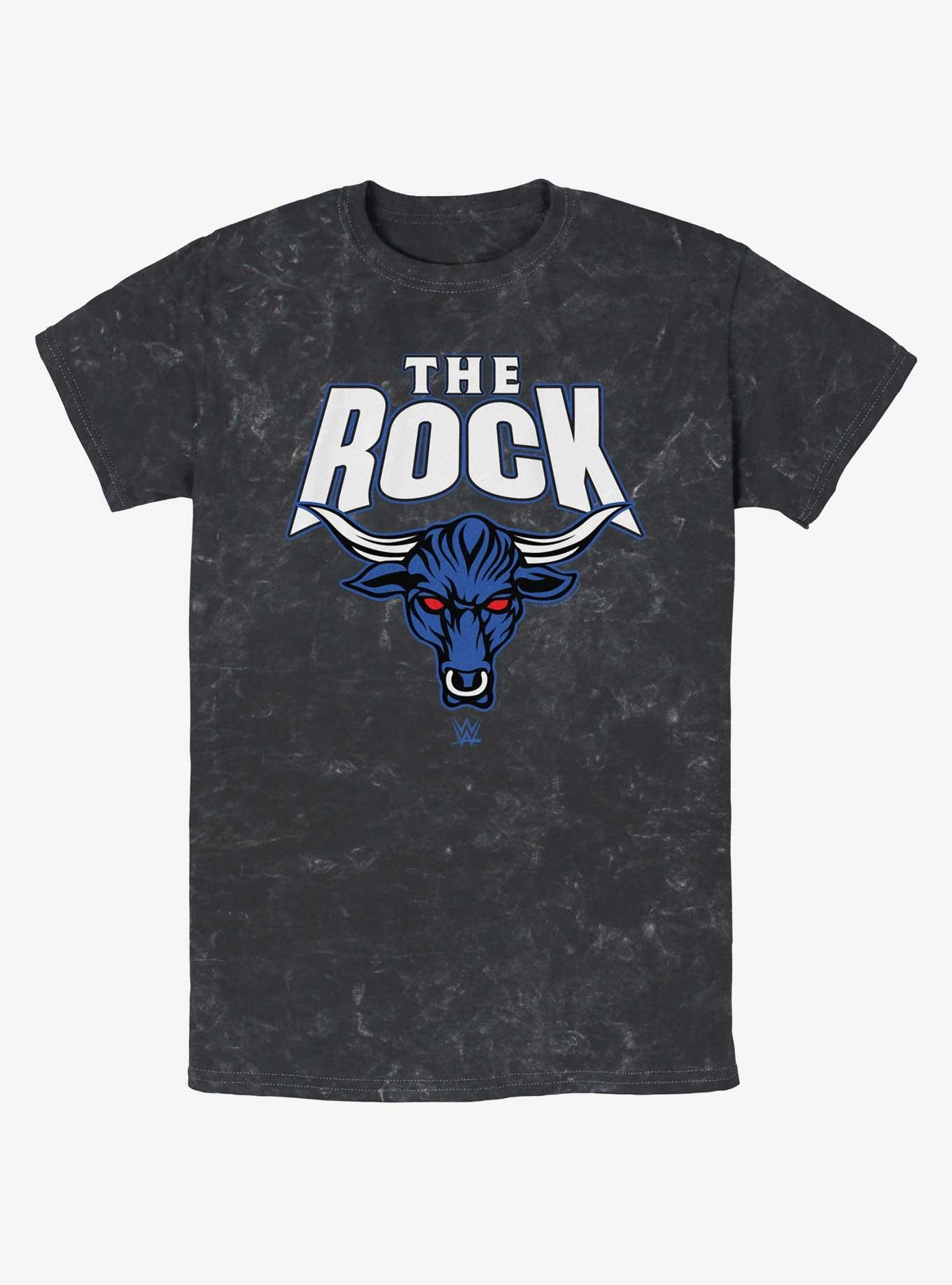 WWE The Rock Logo Mineral Wash T-Shirt, BLACK, hi-res