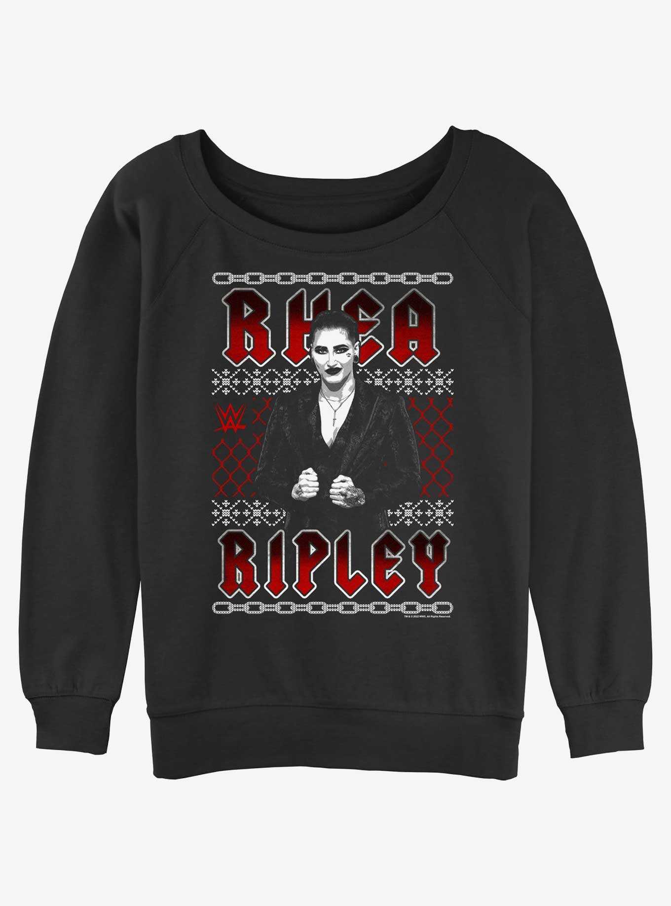 WWE Rhea Ripley Ugly Sweater Pattern Girls Slouchy Sweatshirt, , hi-res