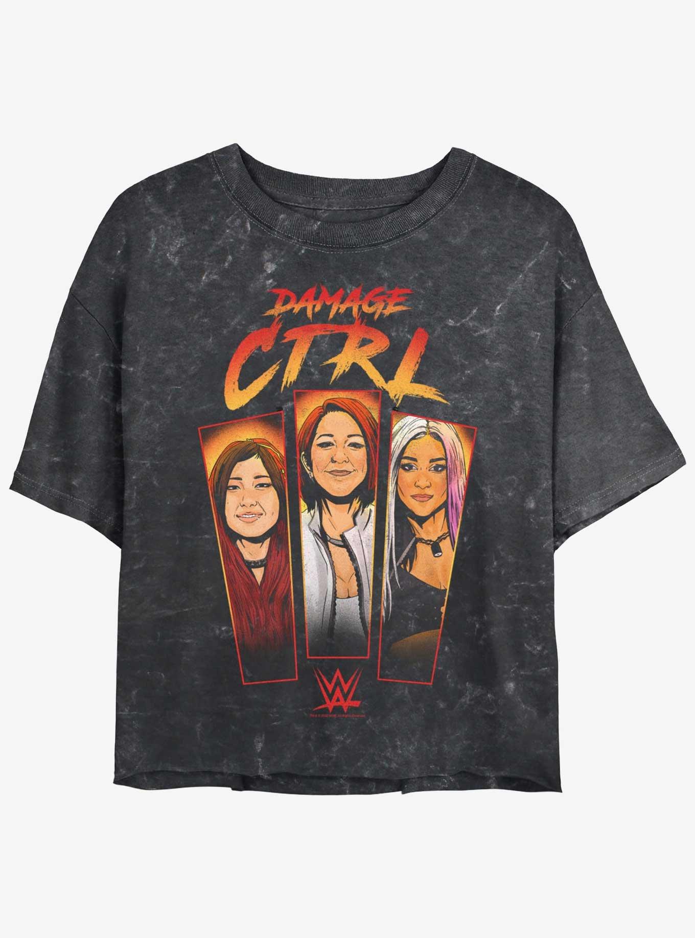 WWE Damage Control Mineral Wash Girls Crop T-Shirt, BLACK, hi-res