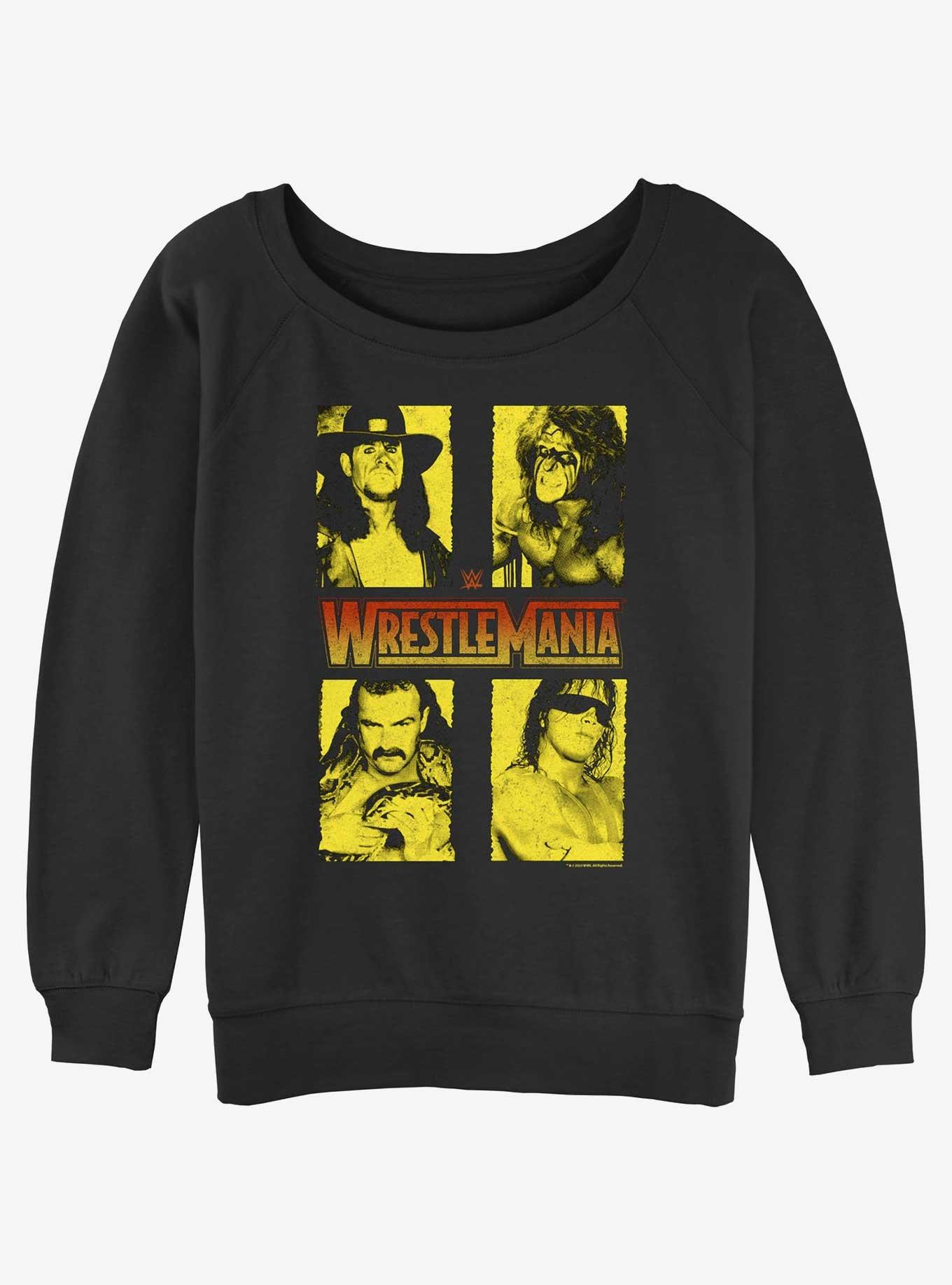 WWE WrestleMania Legends The Undertaker Ultimate Warrior Jake Thee Snake and Bret Hart Girls Slouchy Sweatshirt, BLACK, hi-res