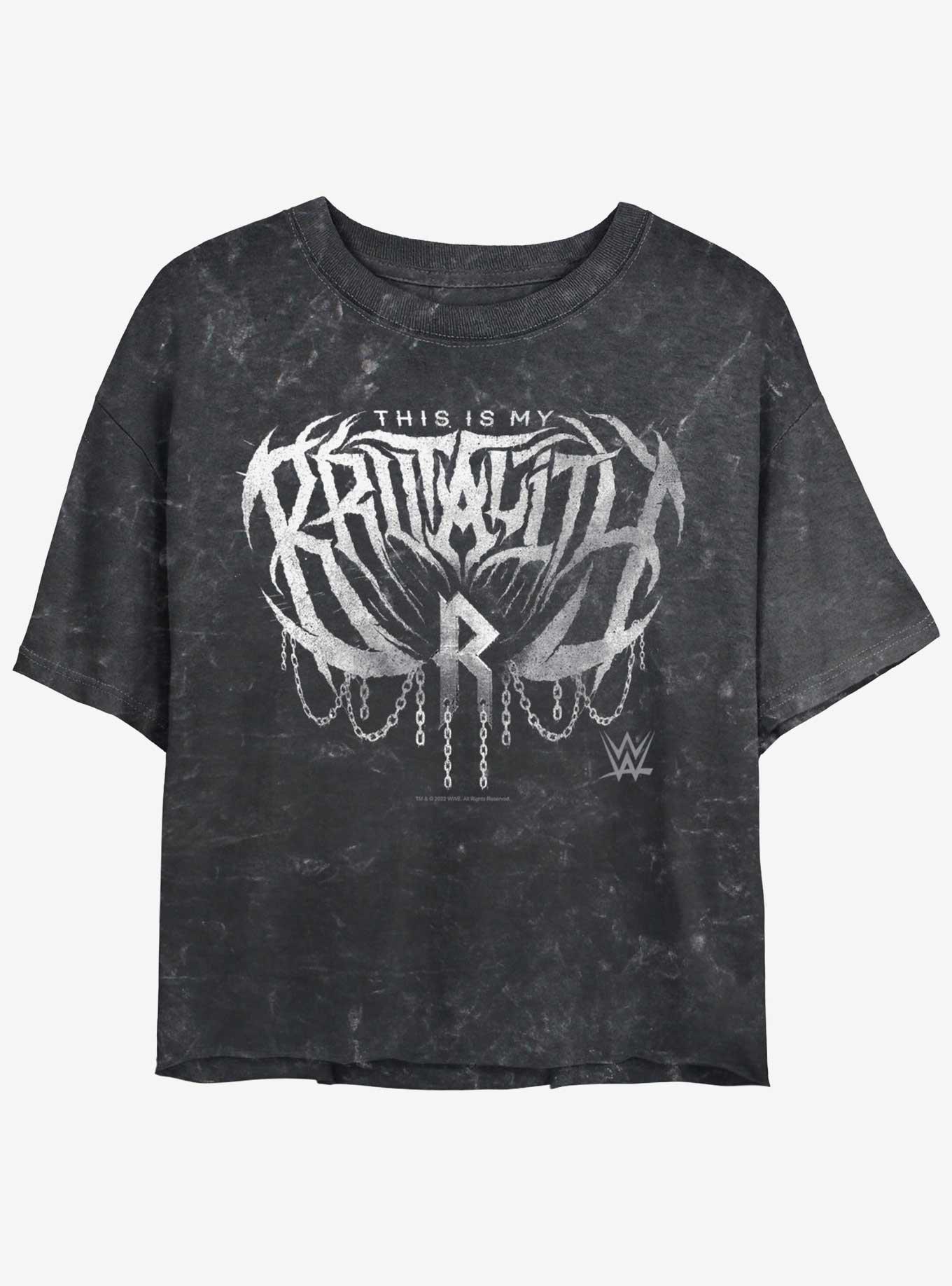 WWE Rhea Ripley My Brutality Mineral Wash Girls Crop T-Shirt, BLACK, hi-res