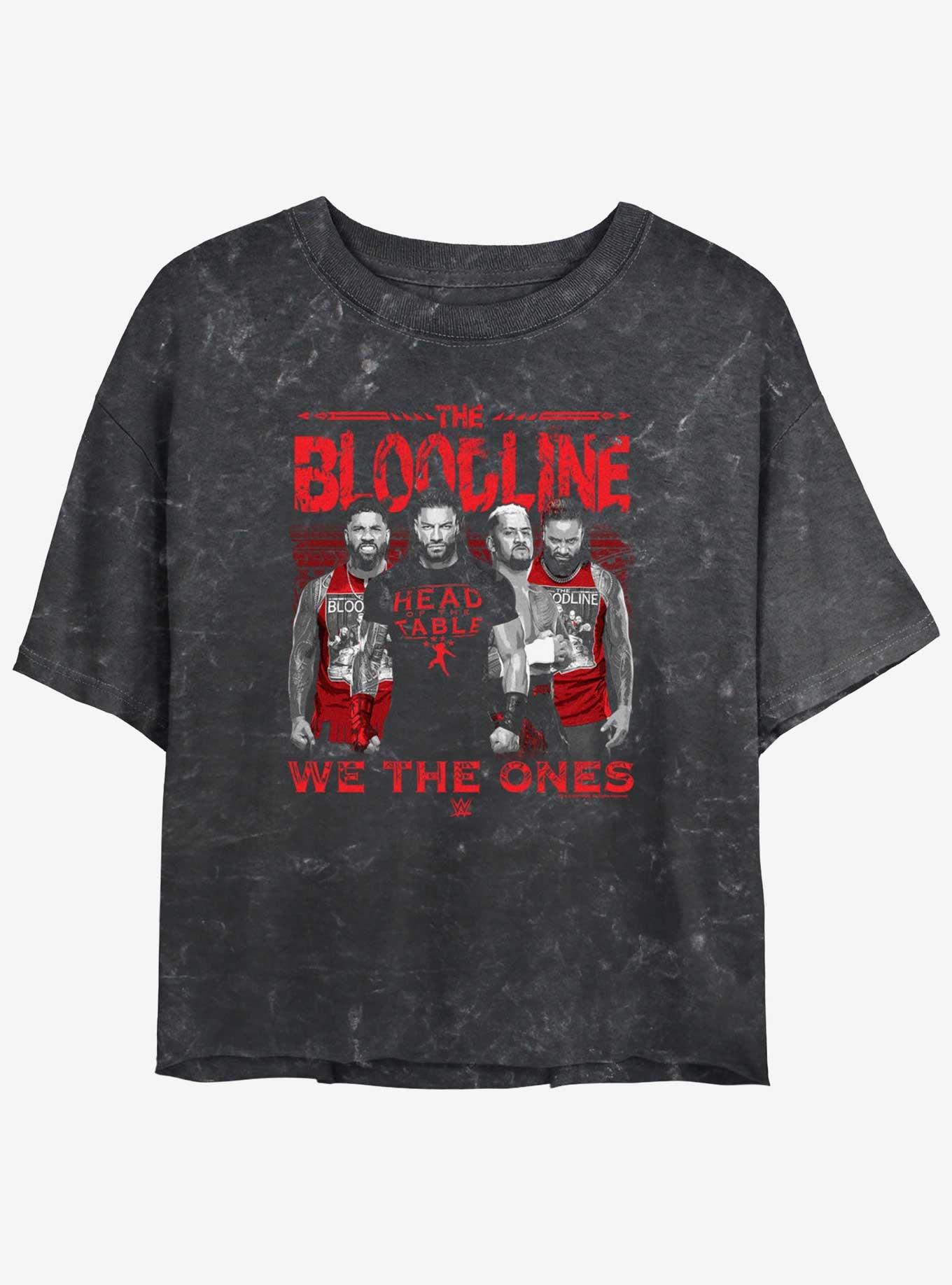 WWE Bloodline Group Mineral Wash Girls Crop T-Shirt, BLACK, hi-res
