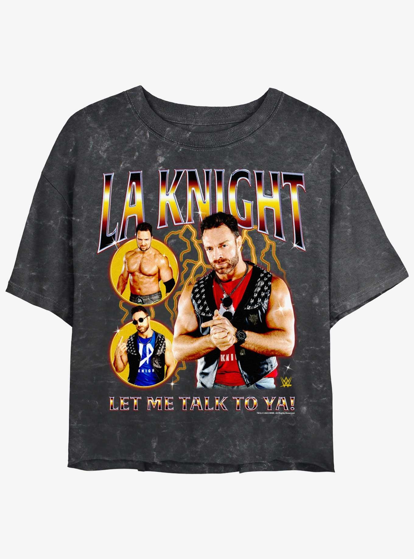 WWE LA Knight Let Me Talk To Ya Collage Mineral Wash Girls Crop T-Shirt