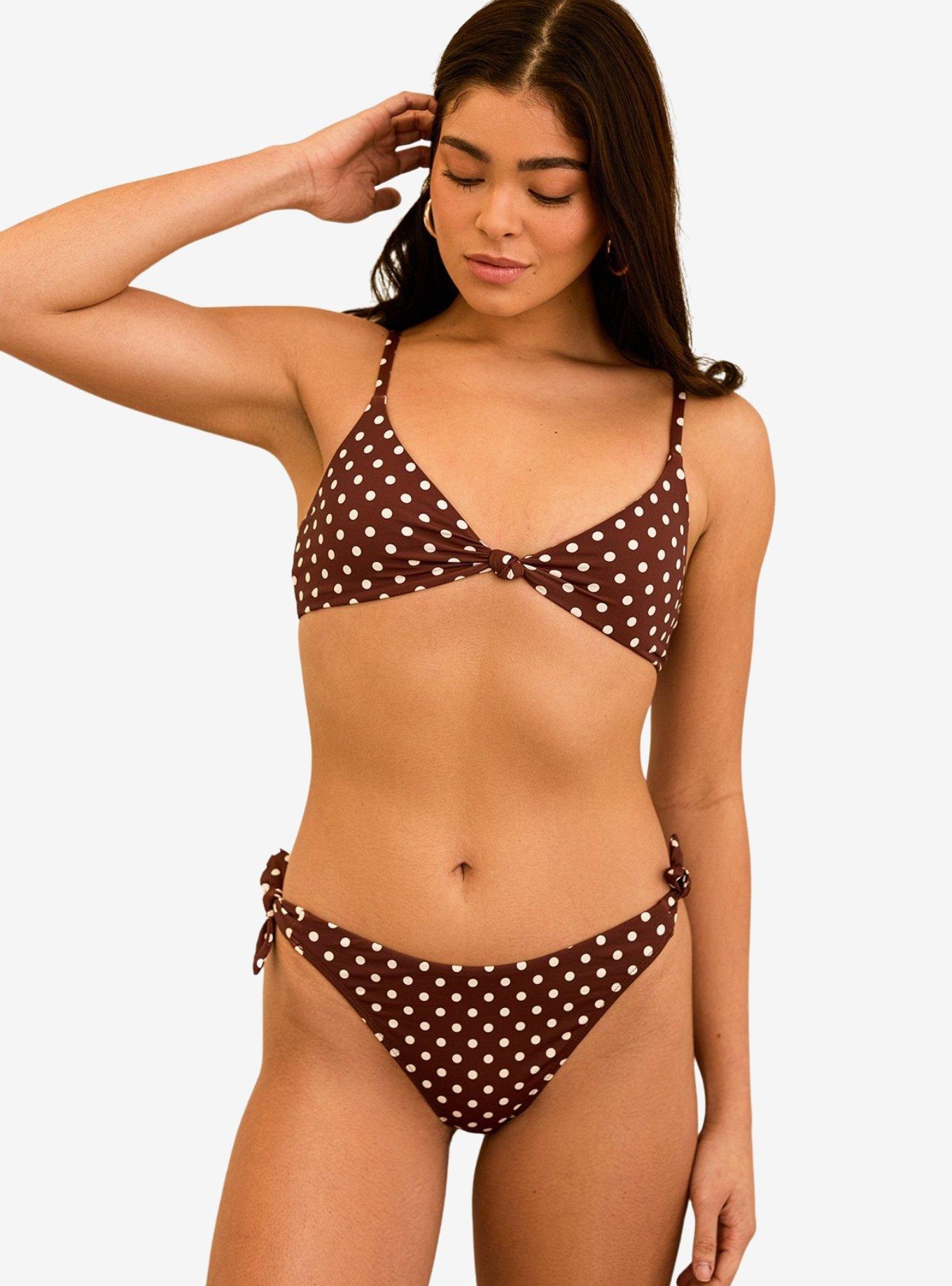 Dippin' Daisy's Lucy Side Knots Cheeky Swim Bottom Dotted Brown, , hi-res