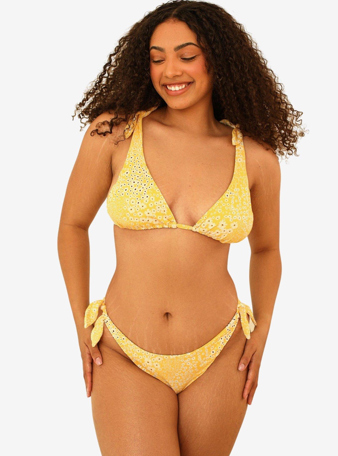 Dippin' Daisy's Lucy Side Knots Cheeky Swim Bottom Golden Ditsy, FLORAL - YELLOW, hi-res