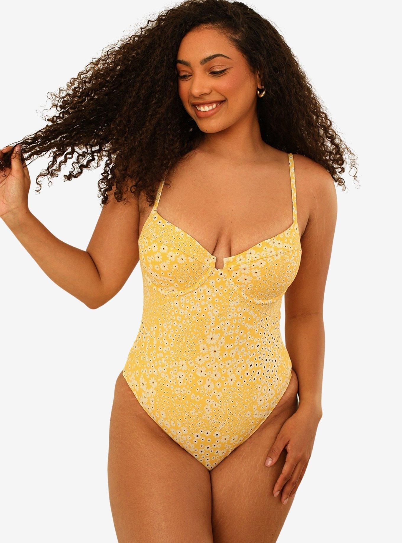 Dippin' Daisy's Saltwater Thigh High Swim One Piece Golden Ditsy, FLORAL - YELLOW, hi-res