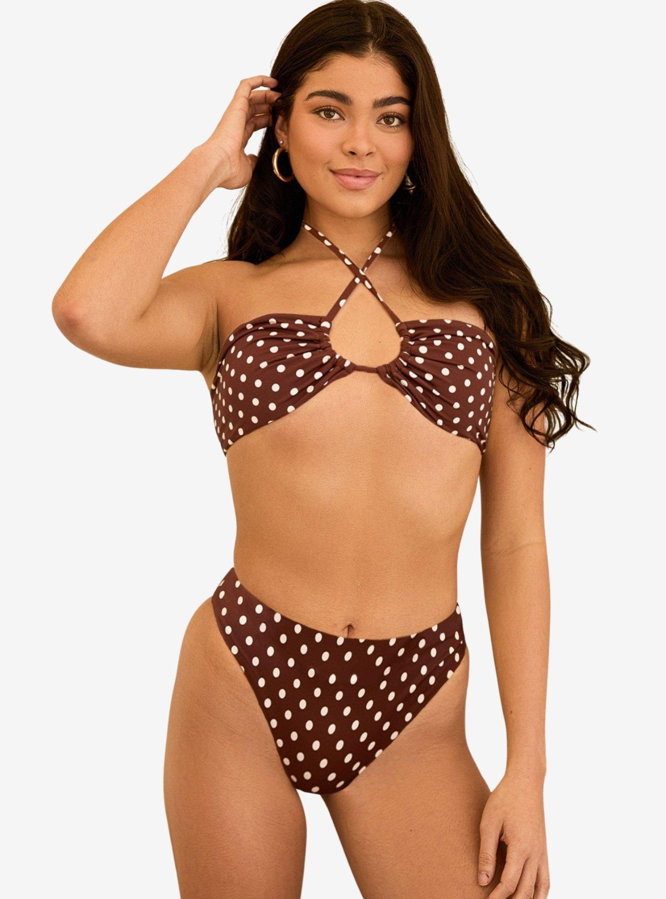 Dippin' Daisy's Seashore High Waist Cheeky Swim Bottom Dotted Brown, BROWN, hi-res