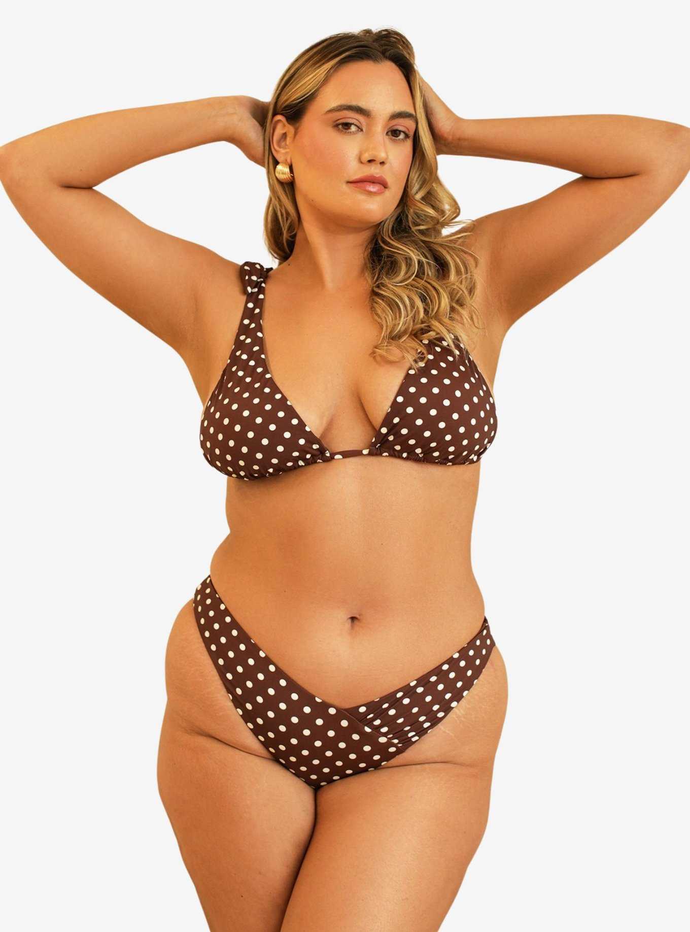 Dippin' Daisy's Angel Cheeky Swim Bottom Dotted Brown, , hi-res