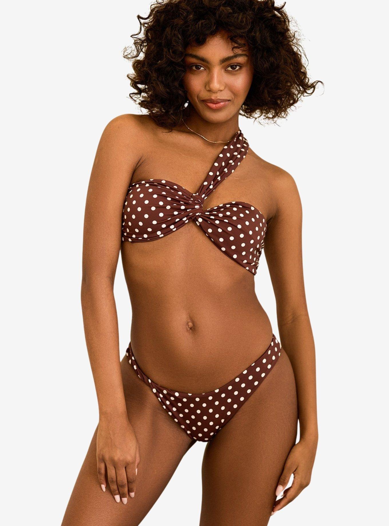 Dippin' Daisy's Frankie Asymmetrical Bandeau Swim Top Dotted Brown, , hi-res