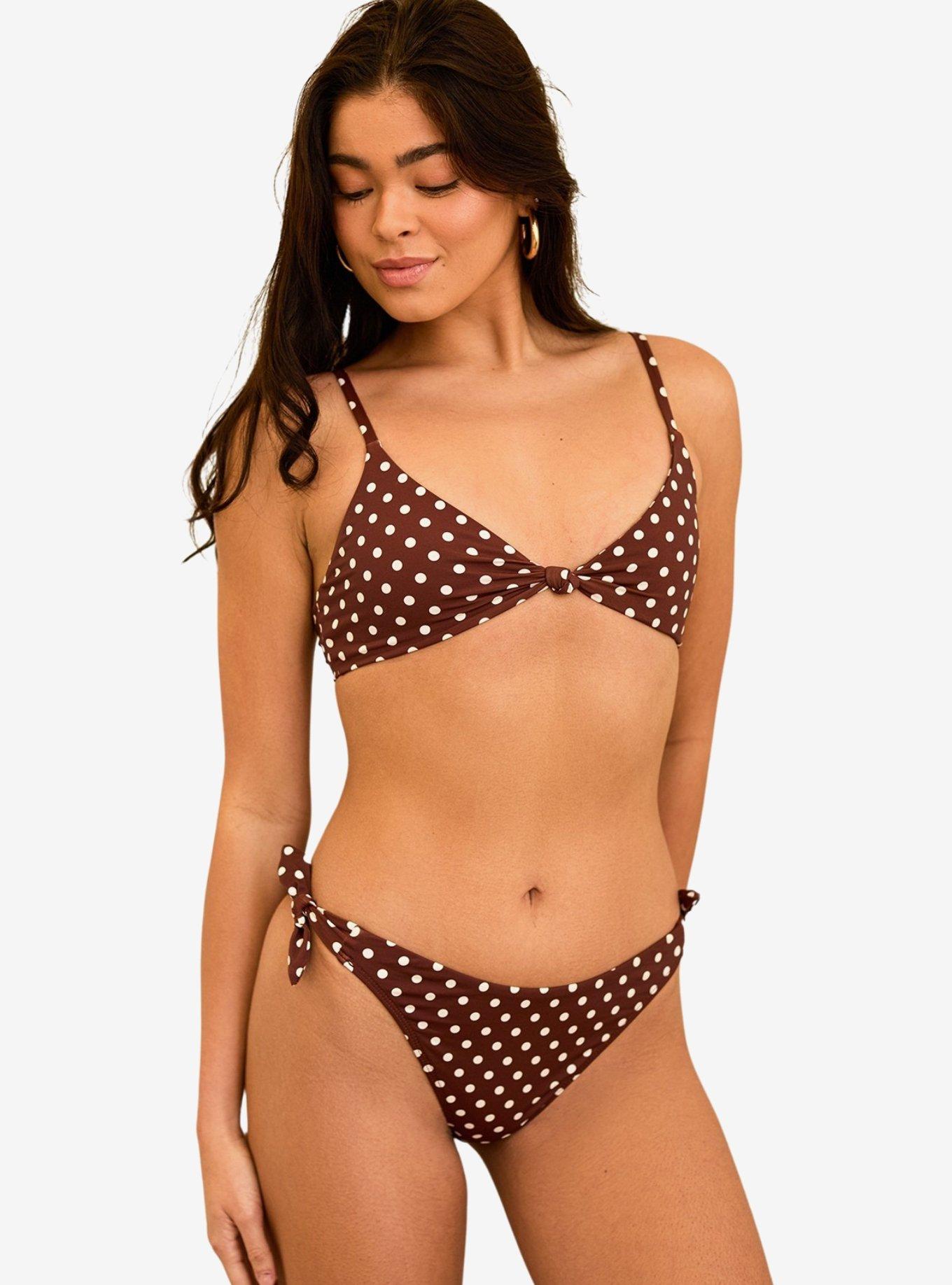 Dippin' Daisy's Zen Knotted Triangle Swim Top Dotted Brown, , hi-res