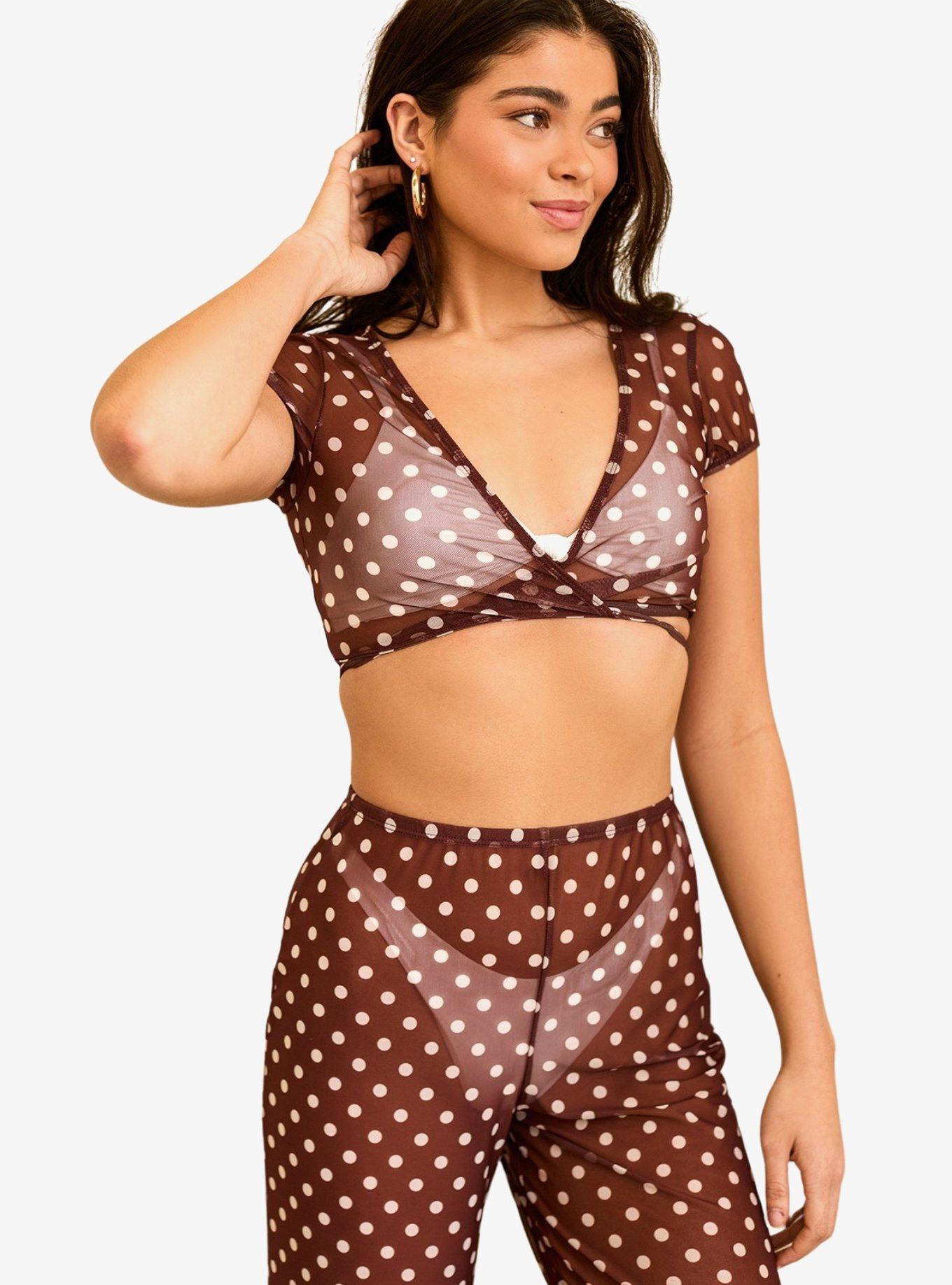 Dippin' Daisy's Cher Swim Cover-Up Top Dotted Brown, BROWN, hi-res