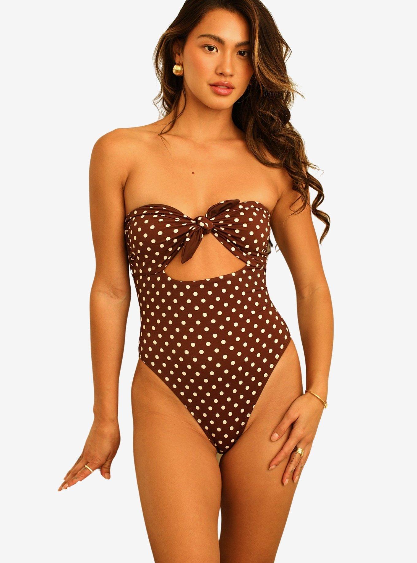 Dippin' Daisy's Devon Strapless Swim One Piece Dotted Brown, , hi-res