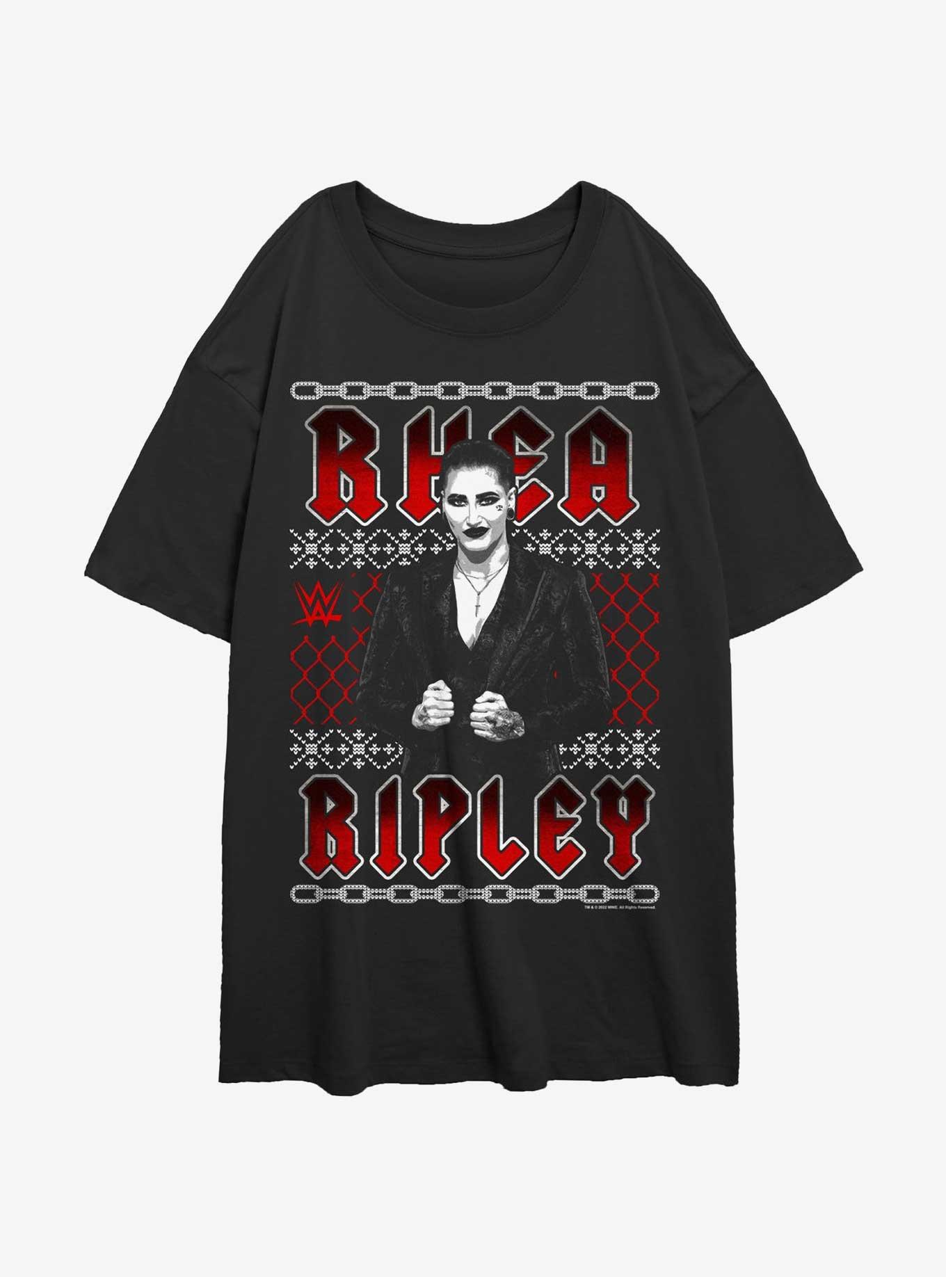 WWE Rhea Ripley Ugly Sweater Pattern Womens Oversized T-Shirt, , hi-res