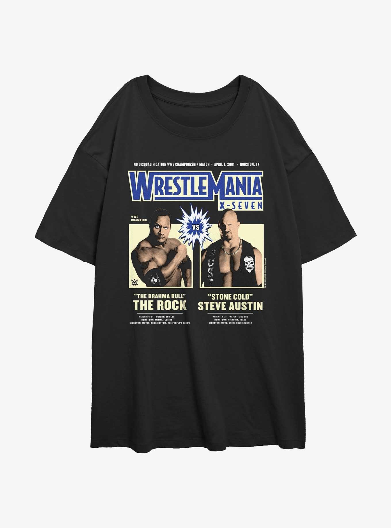 WWE WrestleMania X7 The Rock Vs Steve Austin Womens Oversized T-Shirt, , hi-res