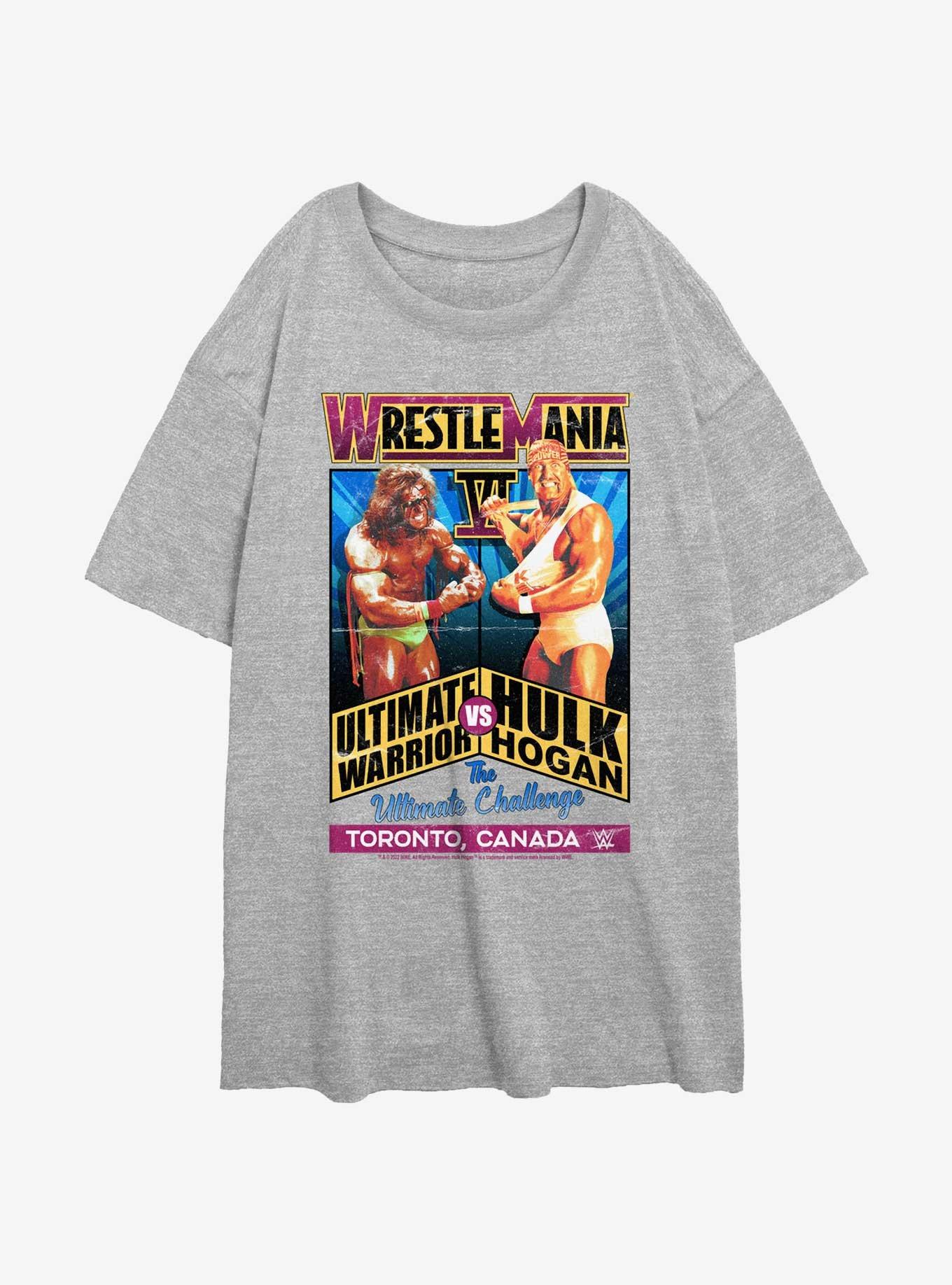 WWE WrestleMania 6 The Ultimate Challenge Ultimate Warrior Vs. Hulk Hogan Womens Oversized T-Shirt, , hi-res