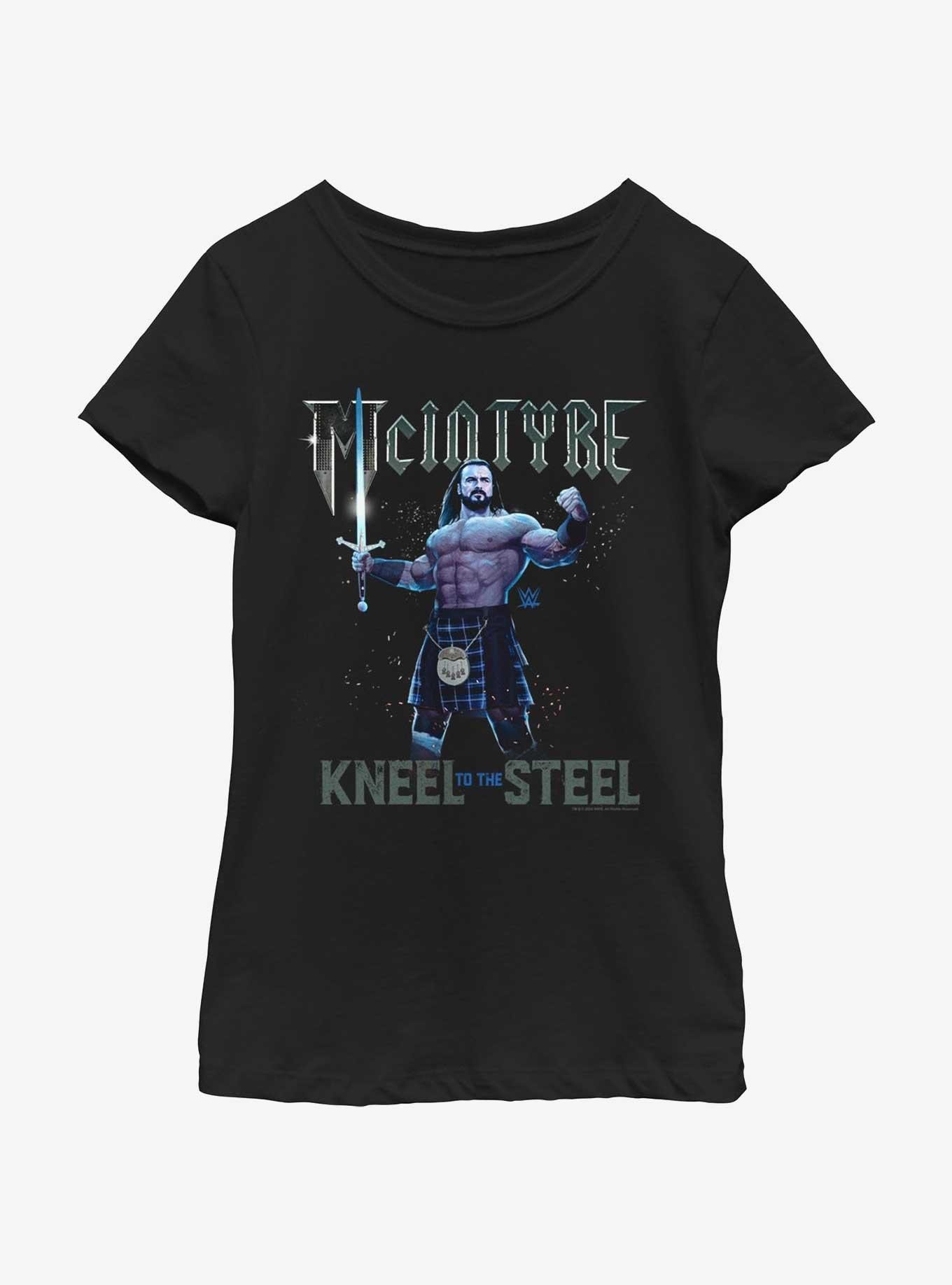 WWE Drew McIntyre Kneel To The Steel Youth Girls T-Shirt, BLACK, hi-res