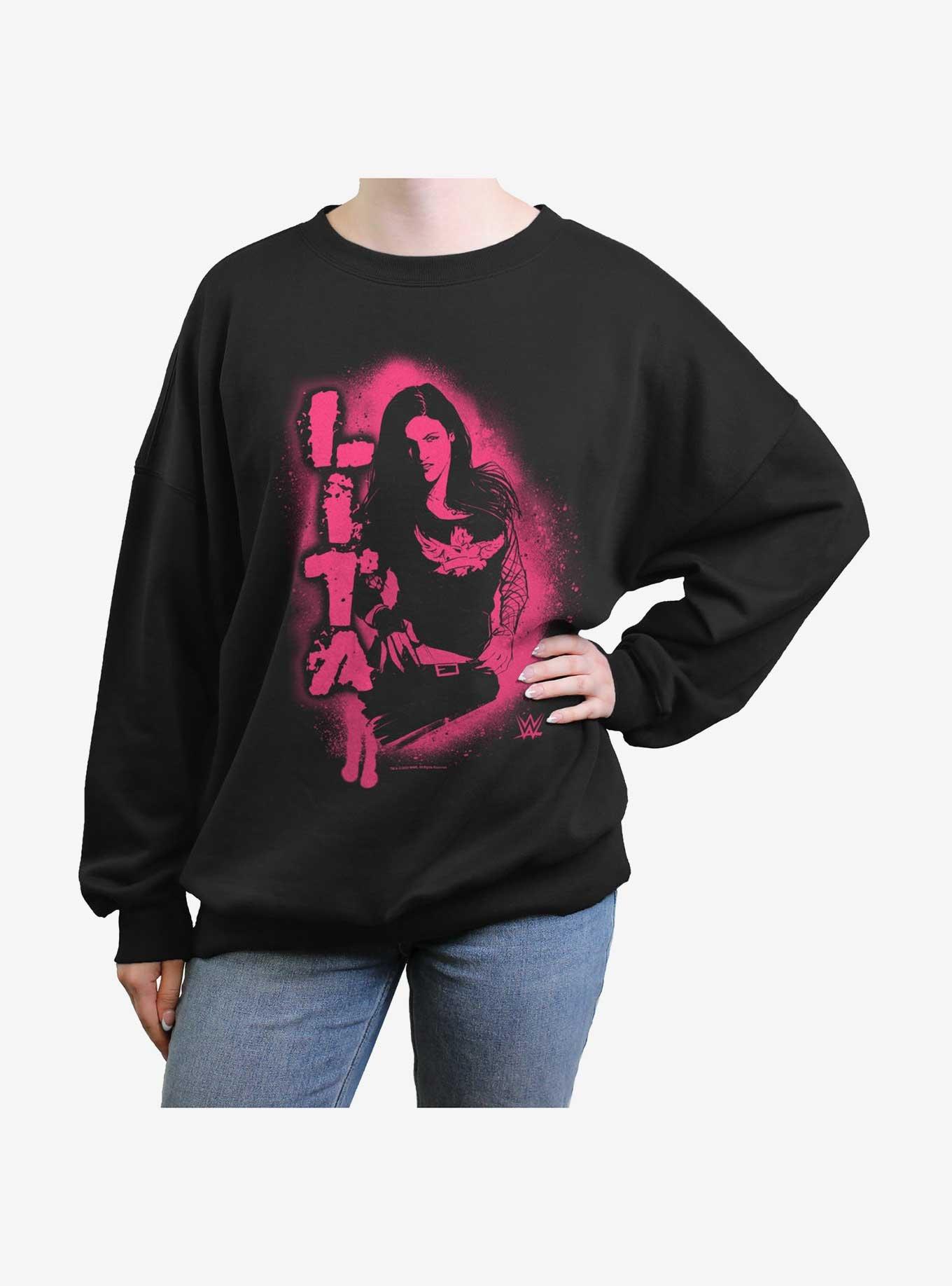 WWE Lita Stencil Portrait Womens Oversized Sweatshirt, BLACK, hi-res