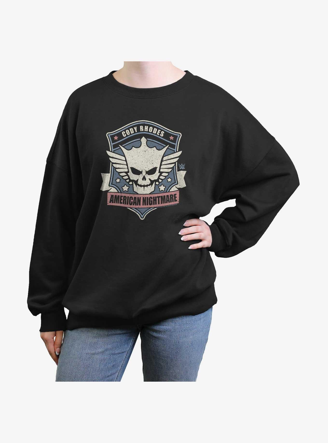 WWE American Nightmare Cody Rhodes Crest Womens Oversized Sweatshirt, BLACK, hi-res