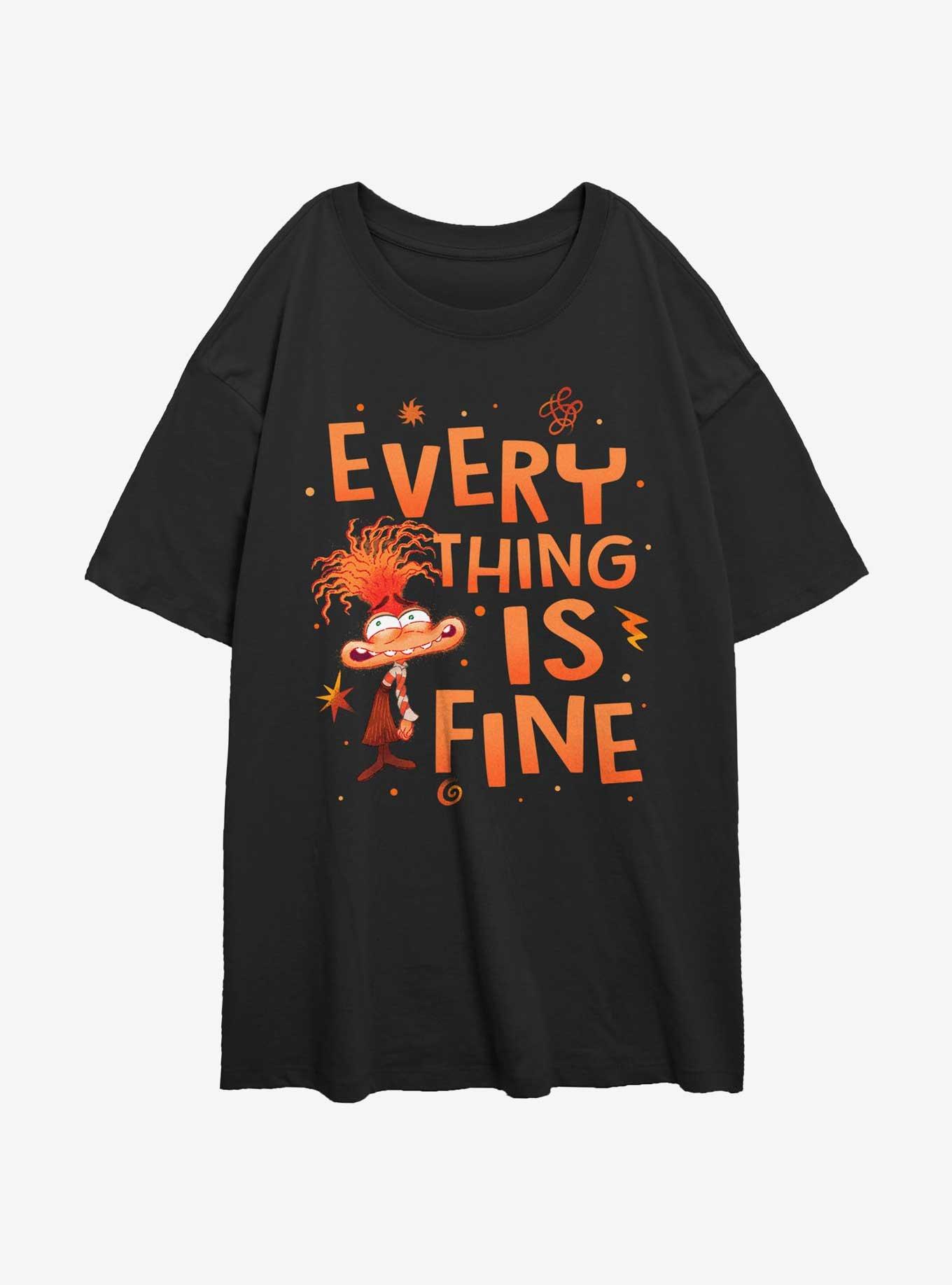 Disney Pixar Inside Out 2 This Is Fine Womens Oversized T-Shirt, BLACK, hi-res