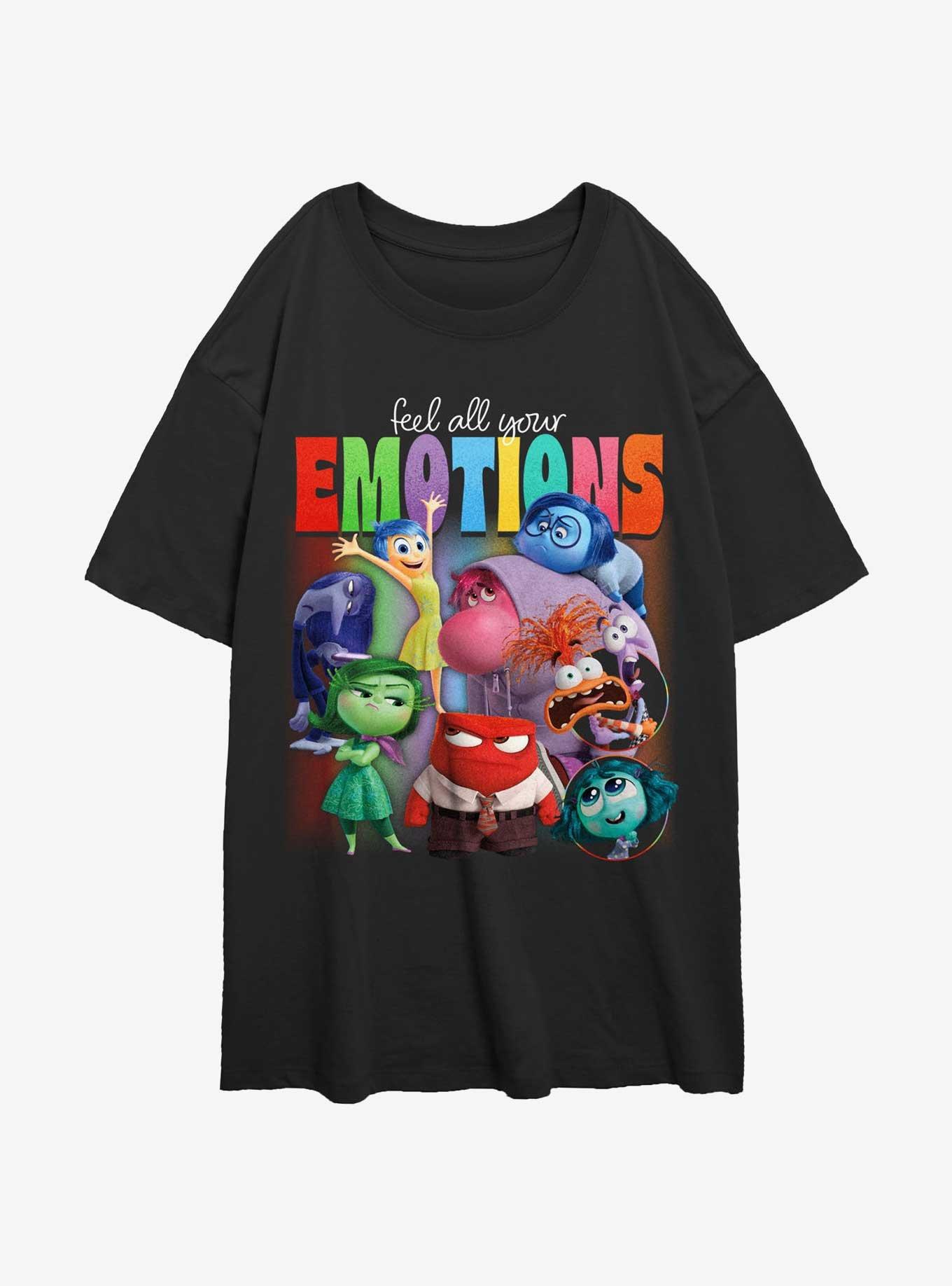 Disney Pixar Inside Out 2 Feel Your Emotions Womens Oversized T-Shirt, BLACK, hi-res