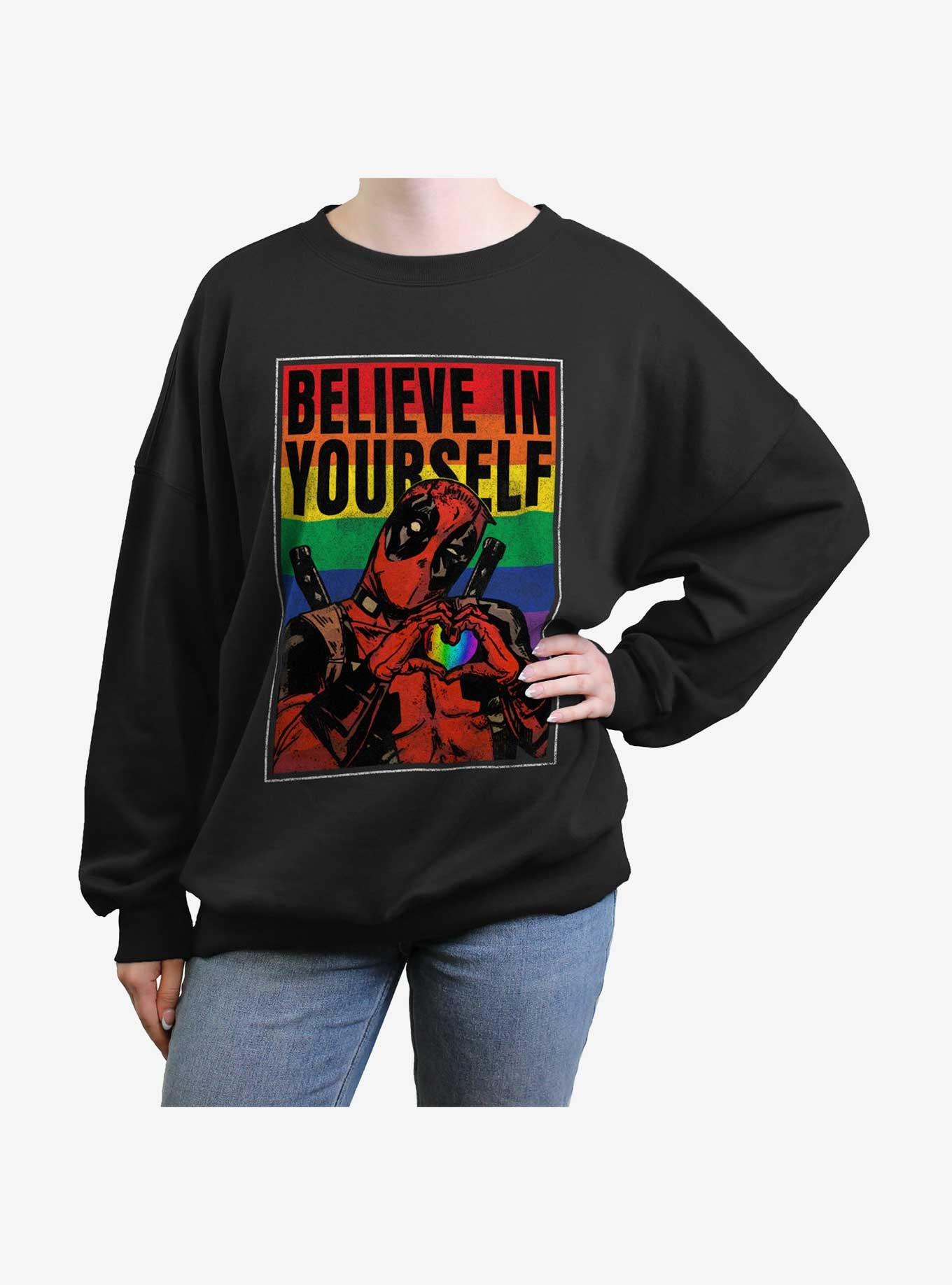 Marvel Deadpool Believe In Yourself Poster Womens Oversized Sweatshirt, BLACK, hi-res