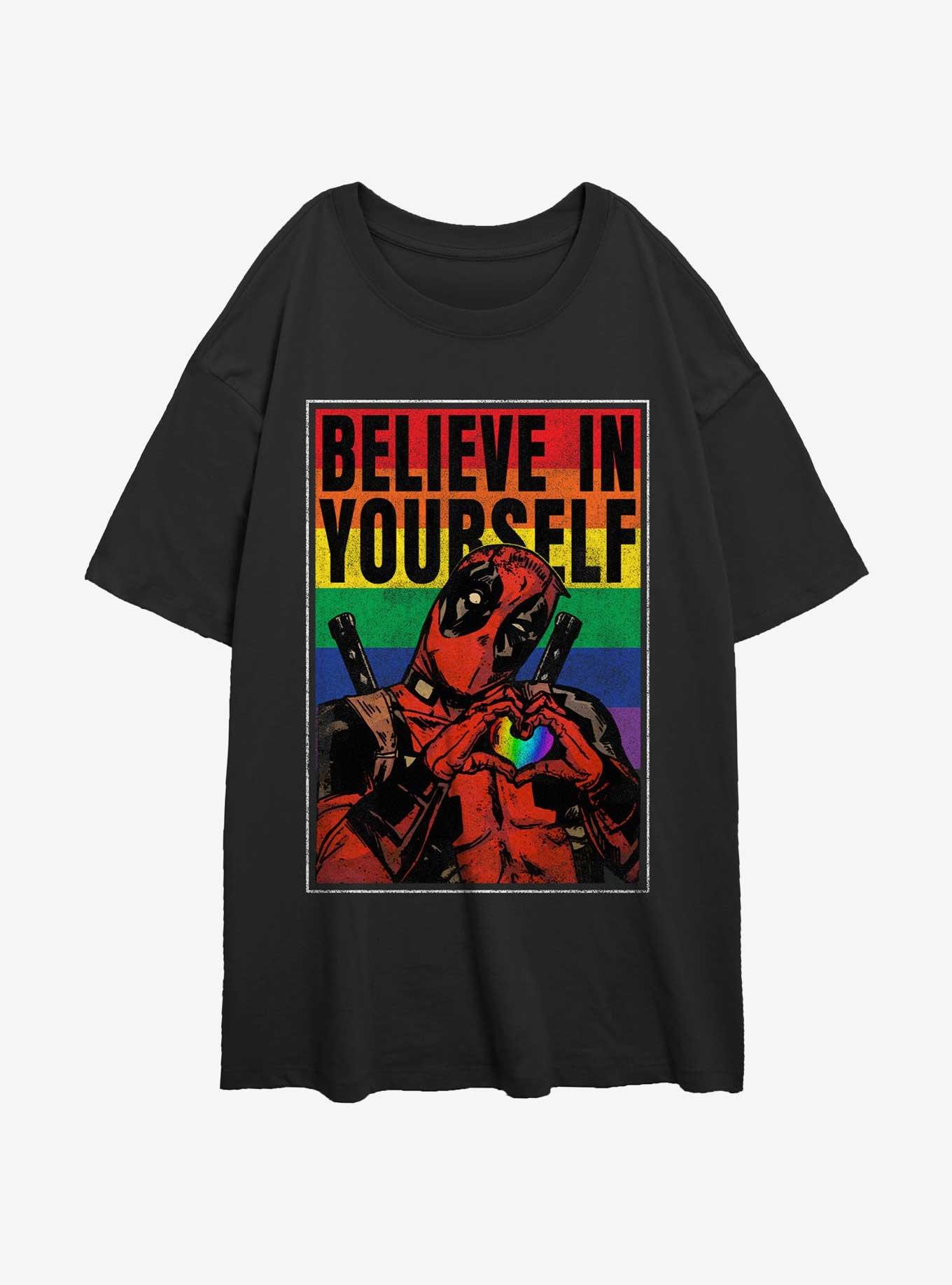 Marvel Deadpool Believe In Yourself Poster Womens Oversized T-Shirt, BLACK, hi-res