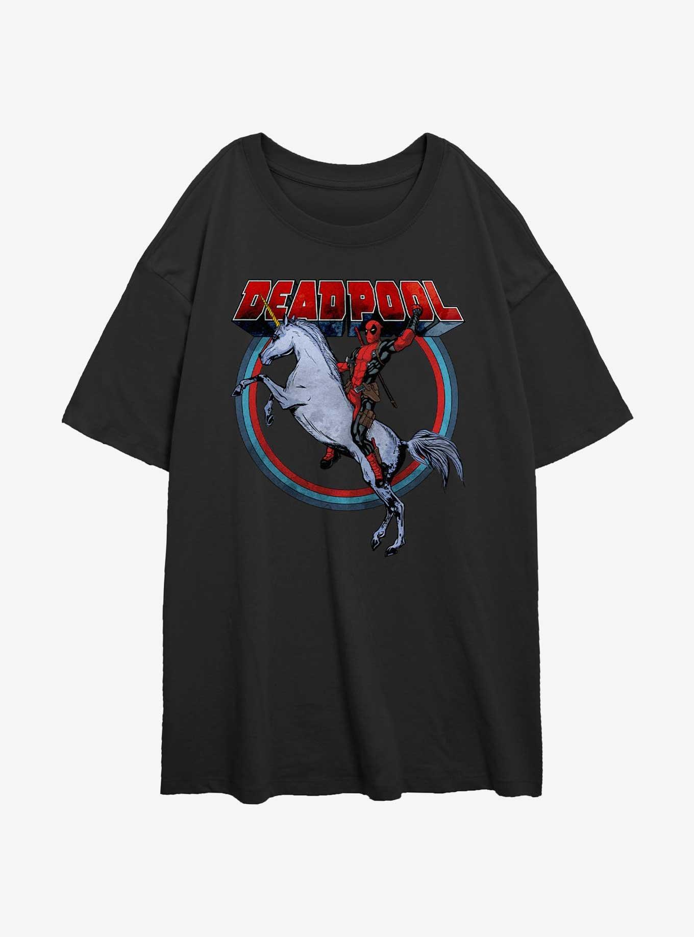 Marvel Deadpool Unicorns Forever Womens Oversized T-Shirt, BLACK, hi-res