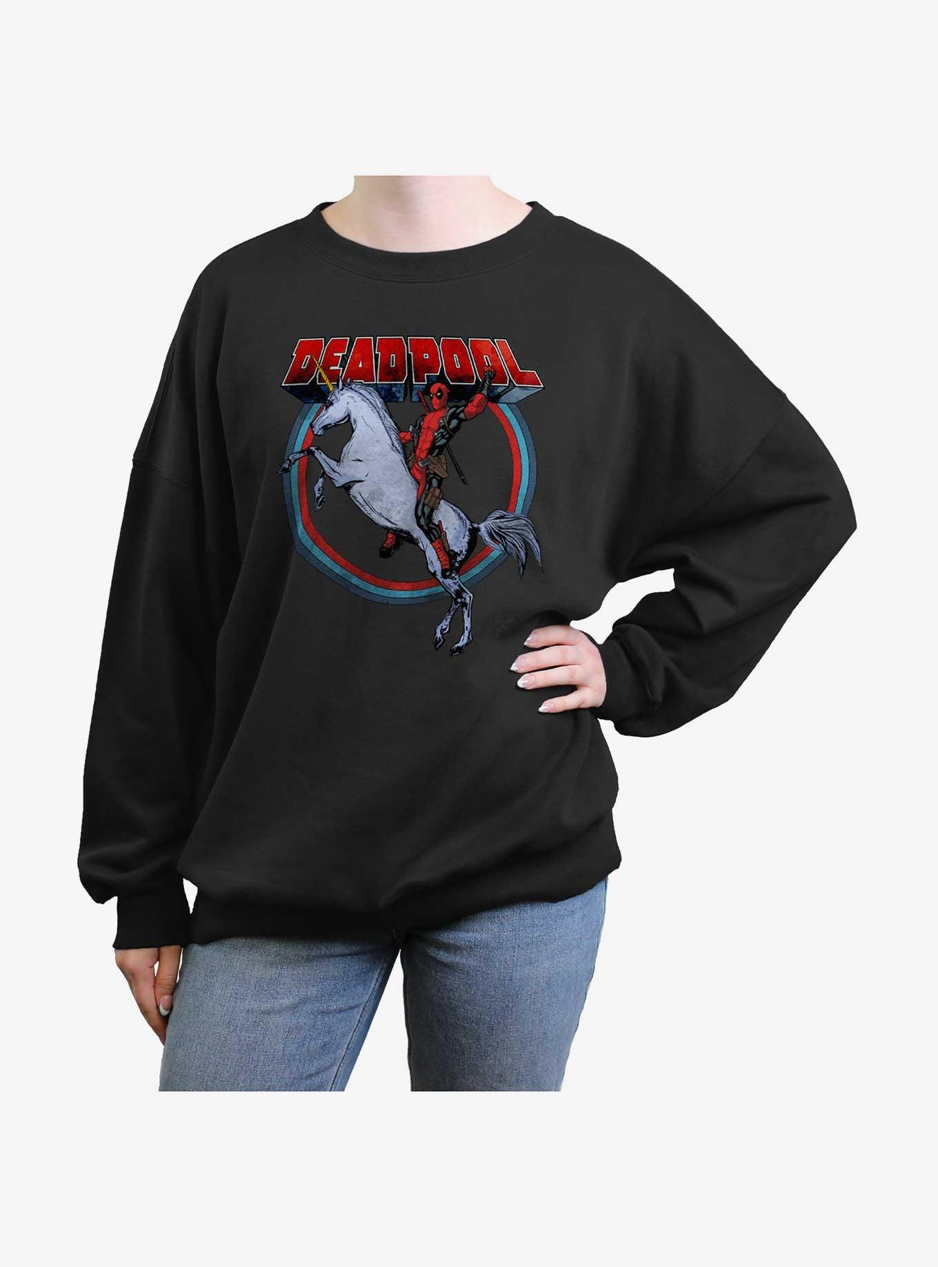Marvel Deadpool Unicorns Forever Womens Oversized Sweatshirt, BLACK, hi-res