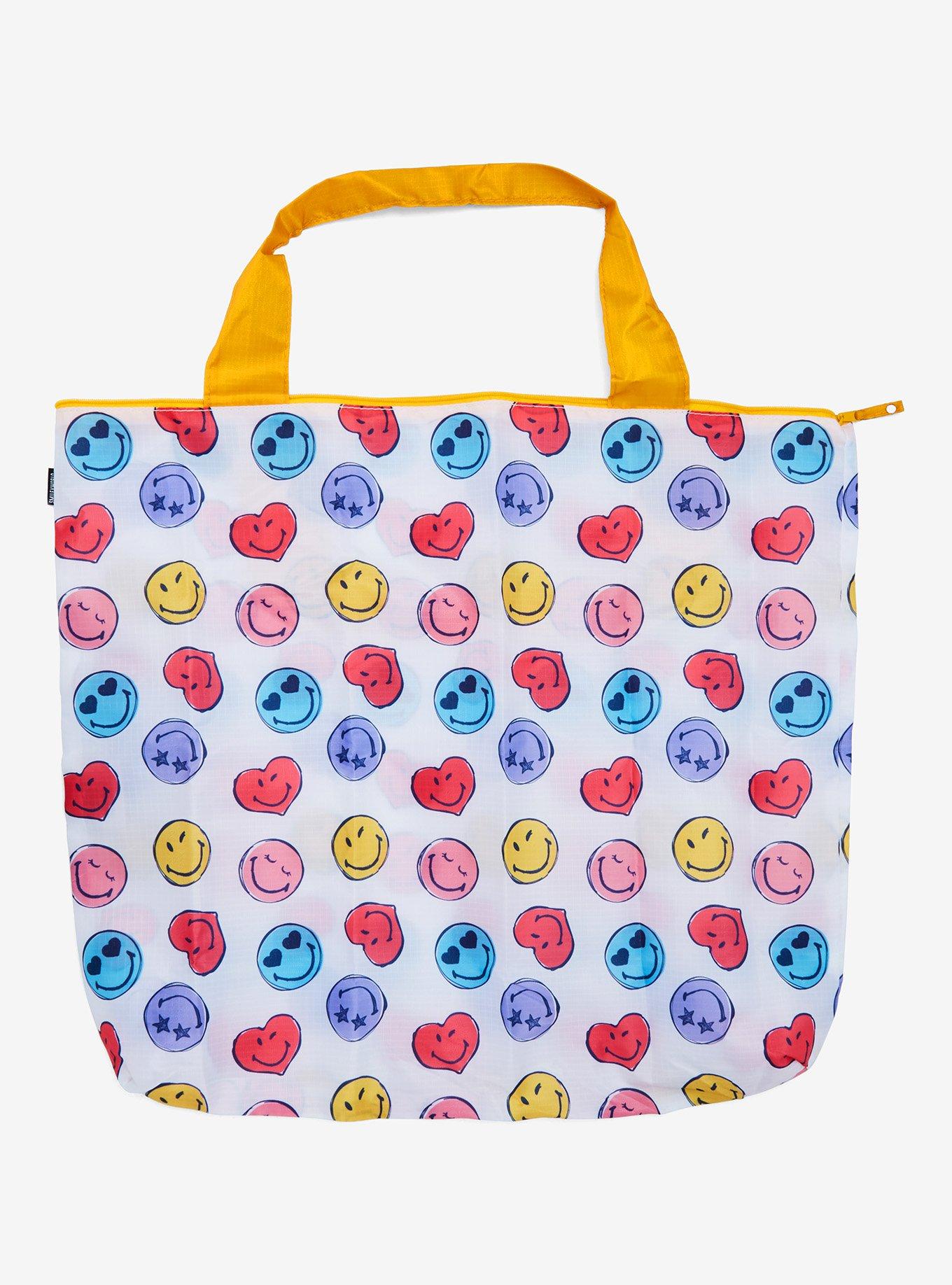 Smiley Faces Allover Print Reusable Tote Bag — BoxLunch Exclusive, , hi-res