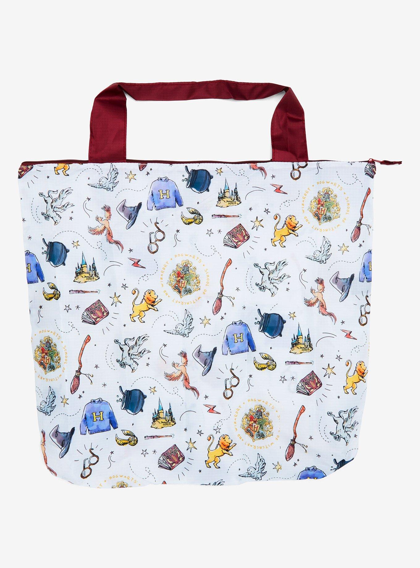 Harry Potter Hogwarts Illustrated Allover Print Reusable Tote Bag — BoxLunch Exclusive, , hi-res