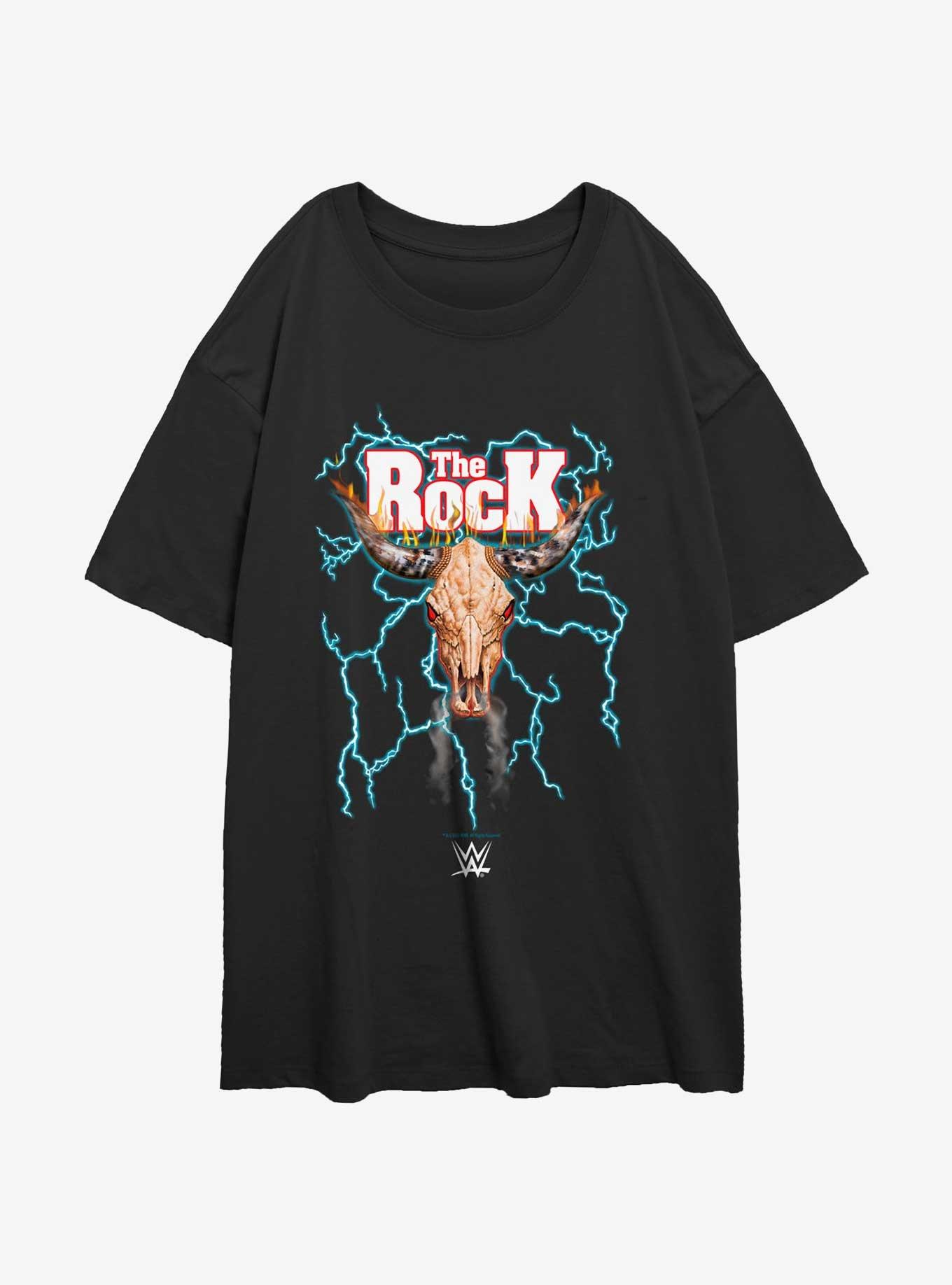 WWE The Rock Bull Skull Womens Oversized T-Shirt, BLACK, hi-res