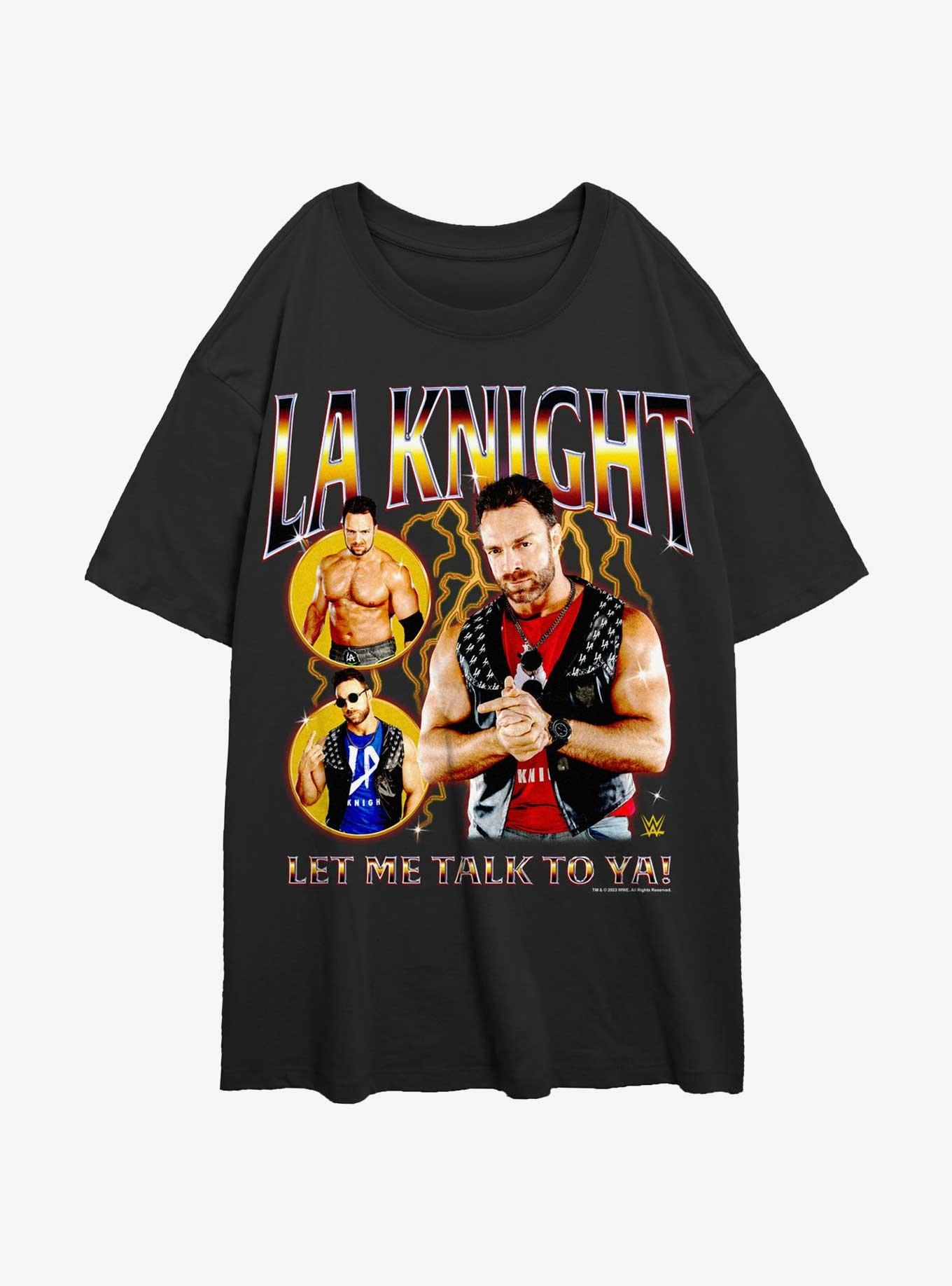 WWE LA Knight Let Me Talk To Ya Collage Womens Oversized T-Shirt, BLACK, hi-res