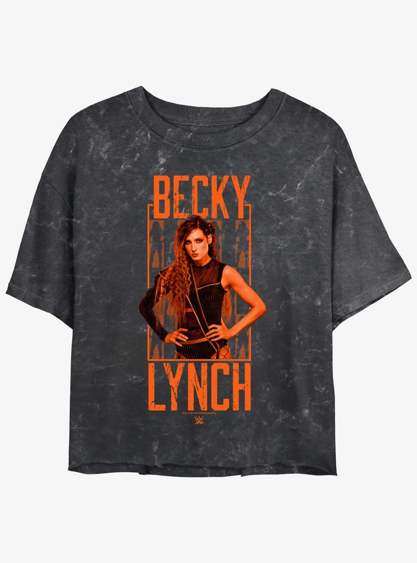 WWE Becky Lynch Portrait Logo Mineral Wash Womens Crop T-Shirt, BLACK, hi-res