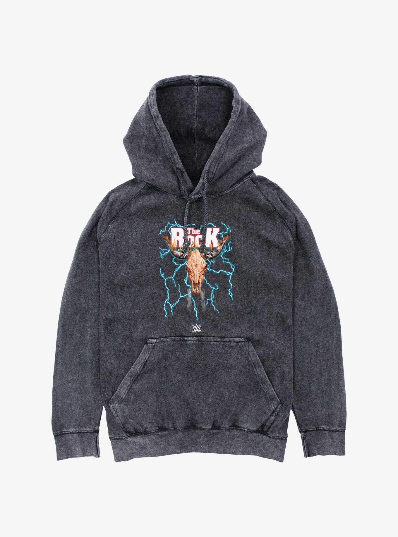 WWE The Rock Bull Skull Mineral Wash Hoodie, BLACK, hi-res