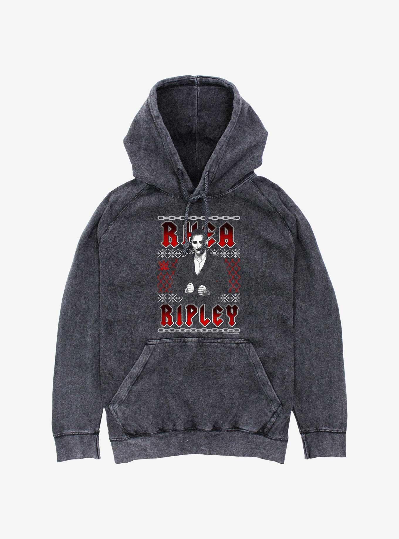 WWE Rhea Ripley Ugly Sweater Pattern Mineral Wash Hoodie, BLACK, hi-res