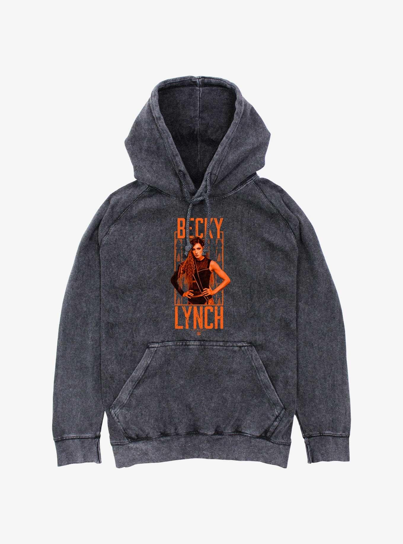 WWE Becky Lynch Portrait Logo Mineral Wash Hoodie, BLACK, hi-res