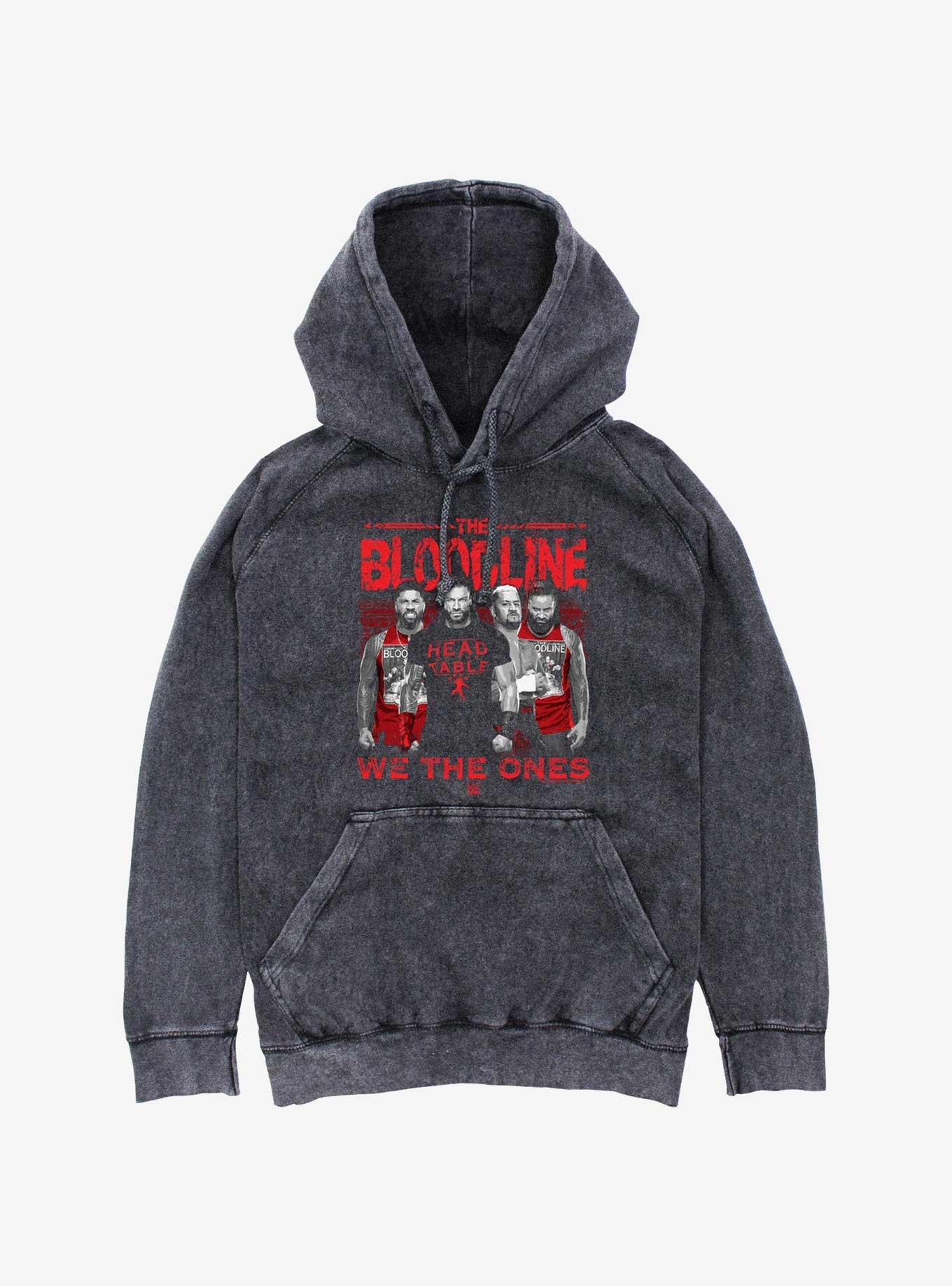 WWE Bloodline Group Mineral Wash Hoodie, BLACK, hi-res